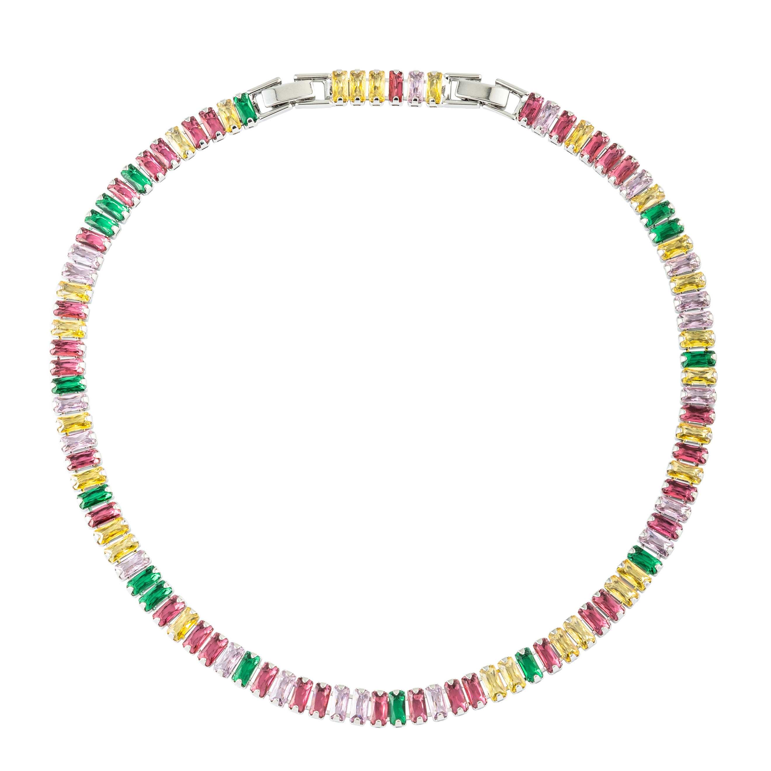 Silver necklace with multicolored crystals