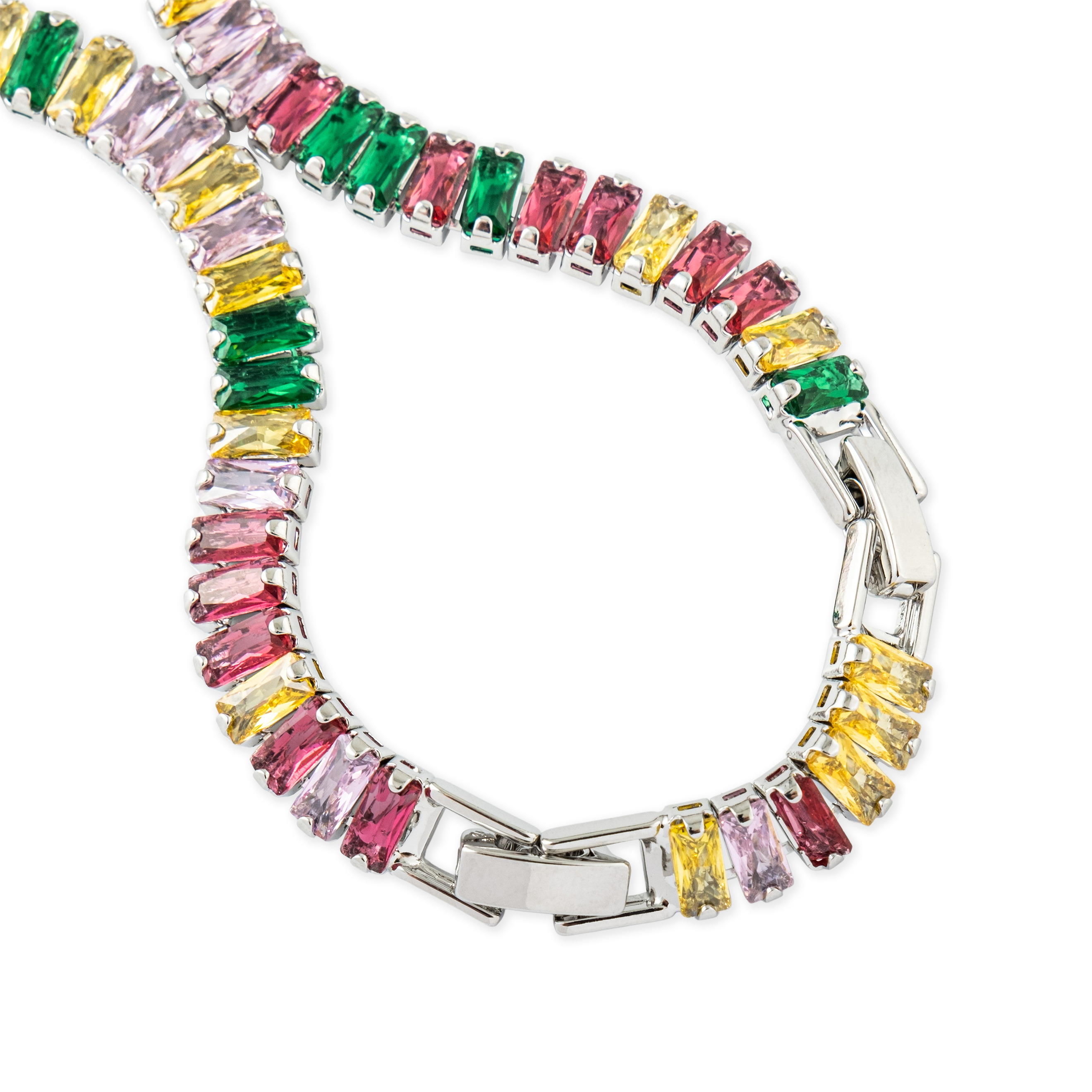 Silver necklace with multicolored crystals