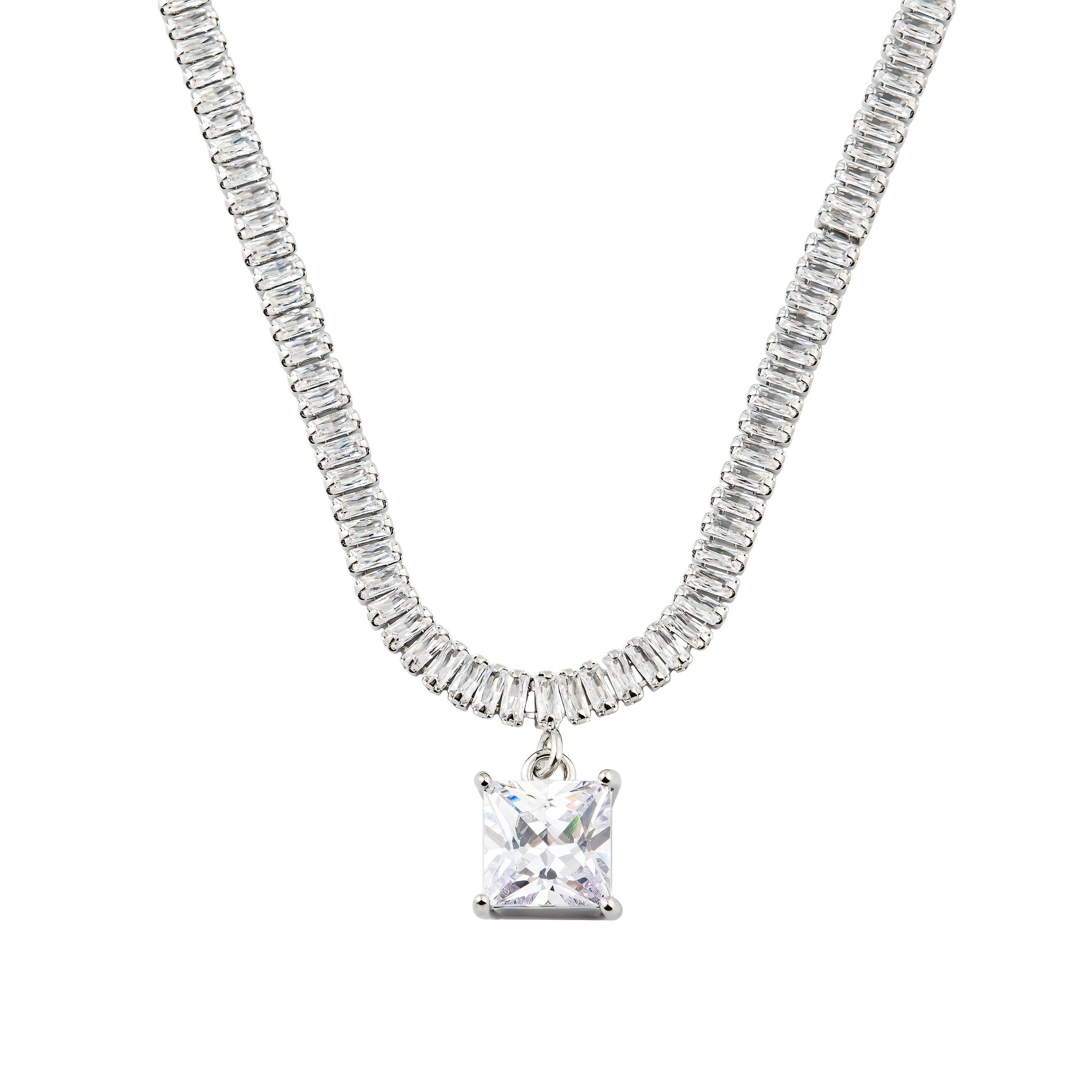 Silver necklace with white crystals