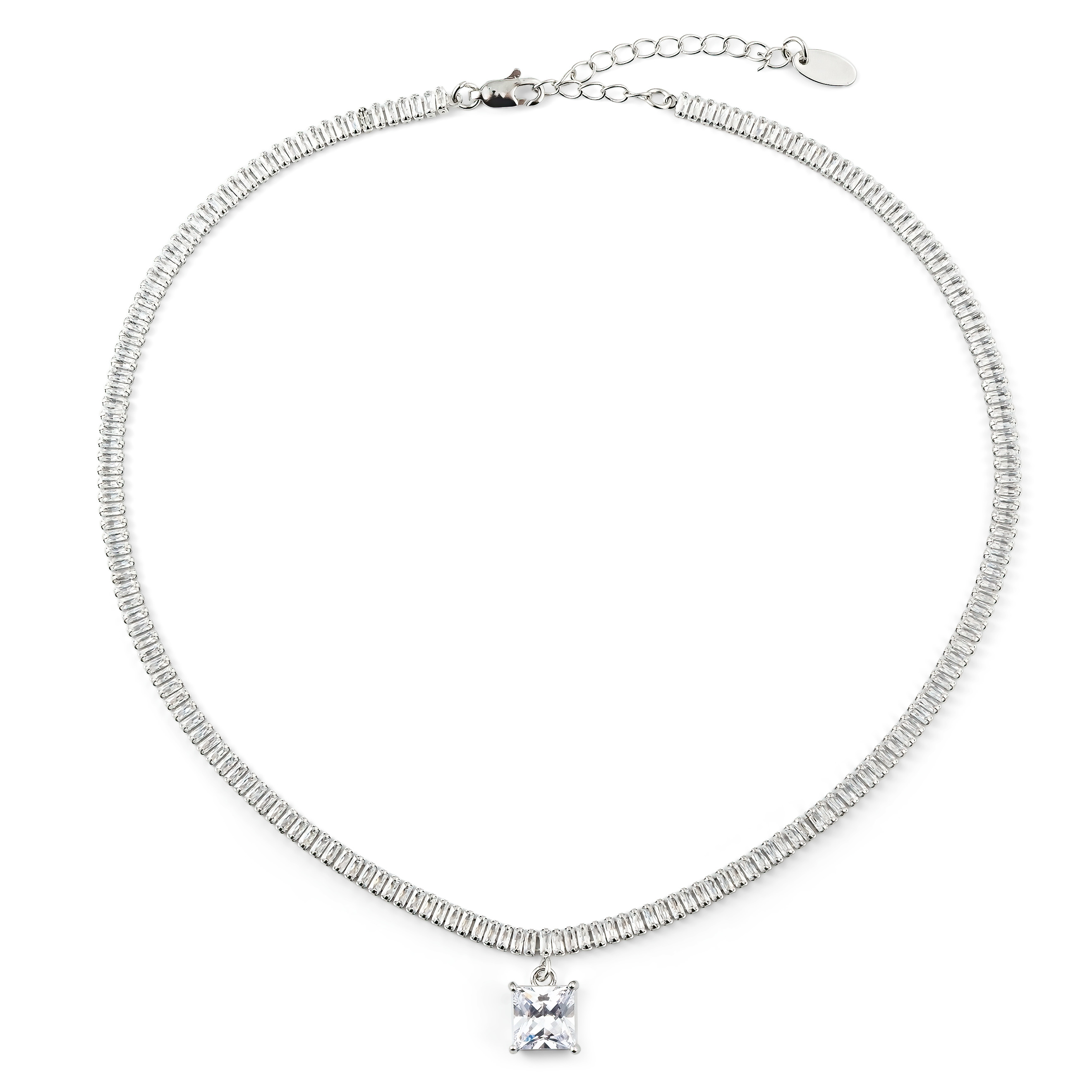 Silver necklace with white crystals