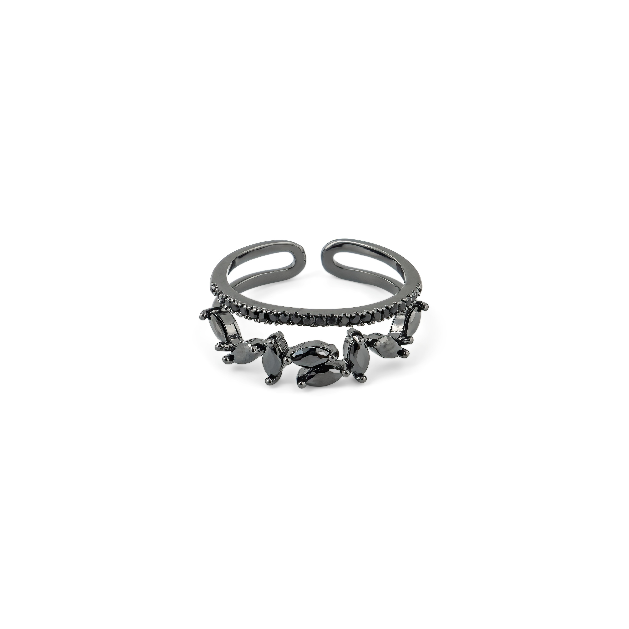 Blackened ring with crystals