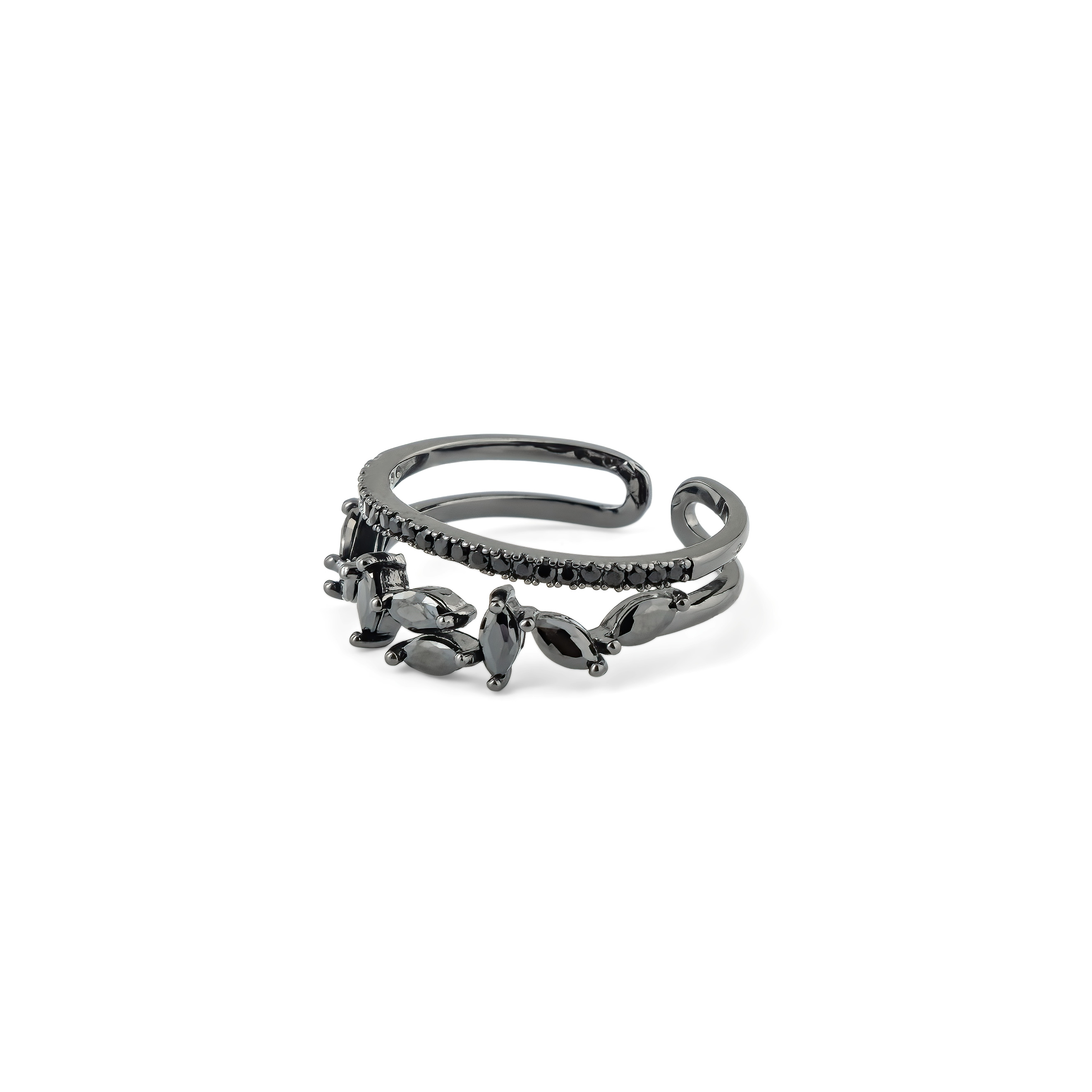 Blackened ring with crystals