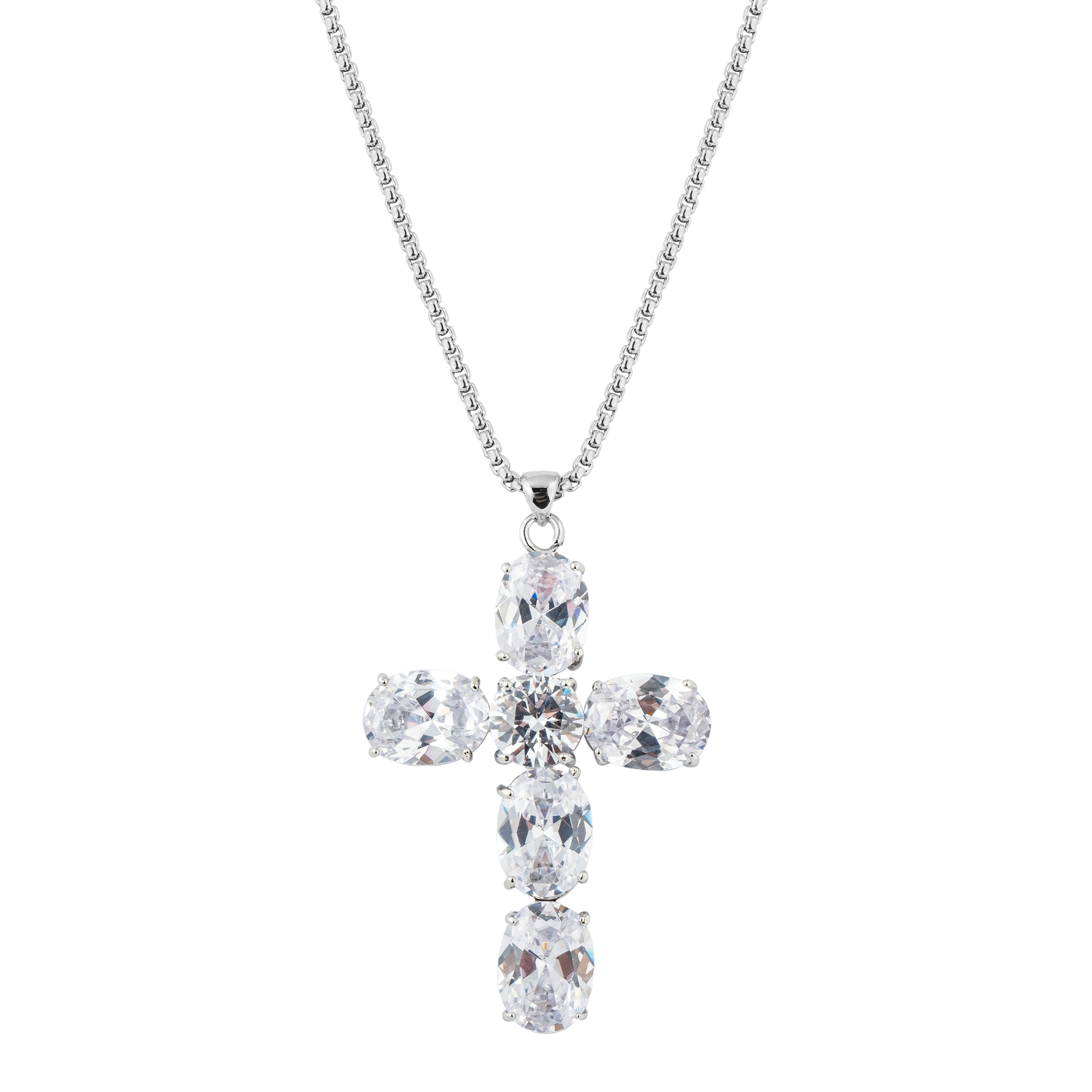Silver pendant with a large cross in crystals