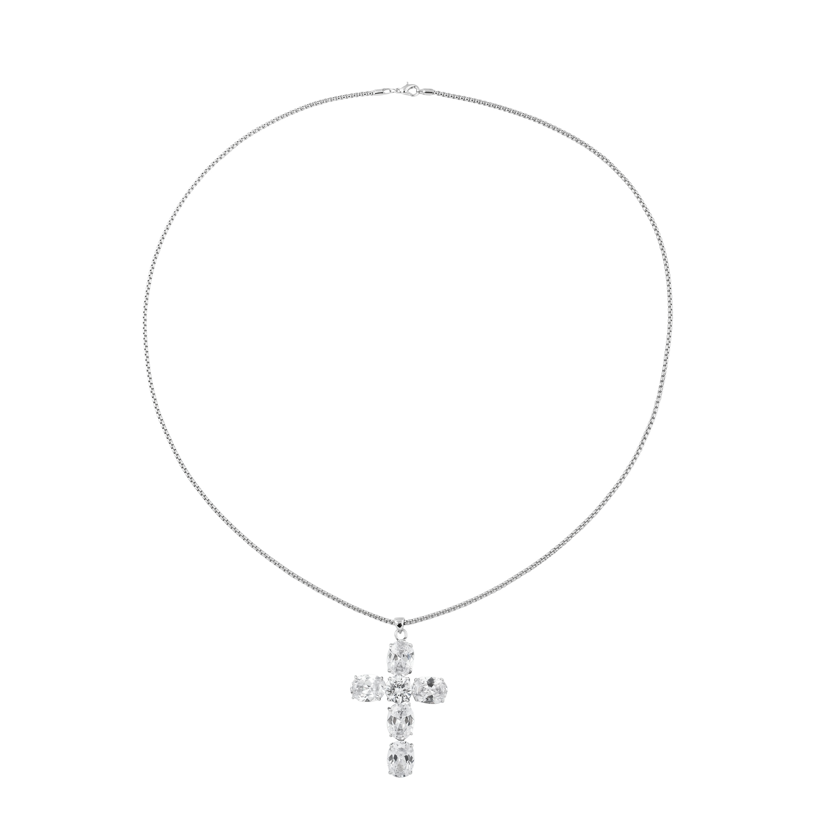 Silver pendant with a large cross in crystals