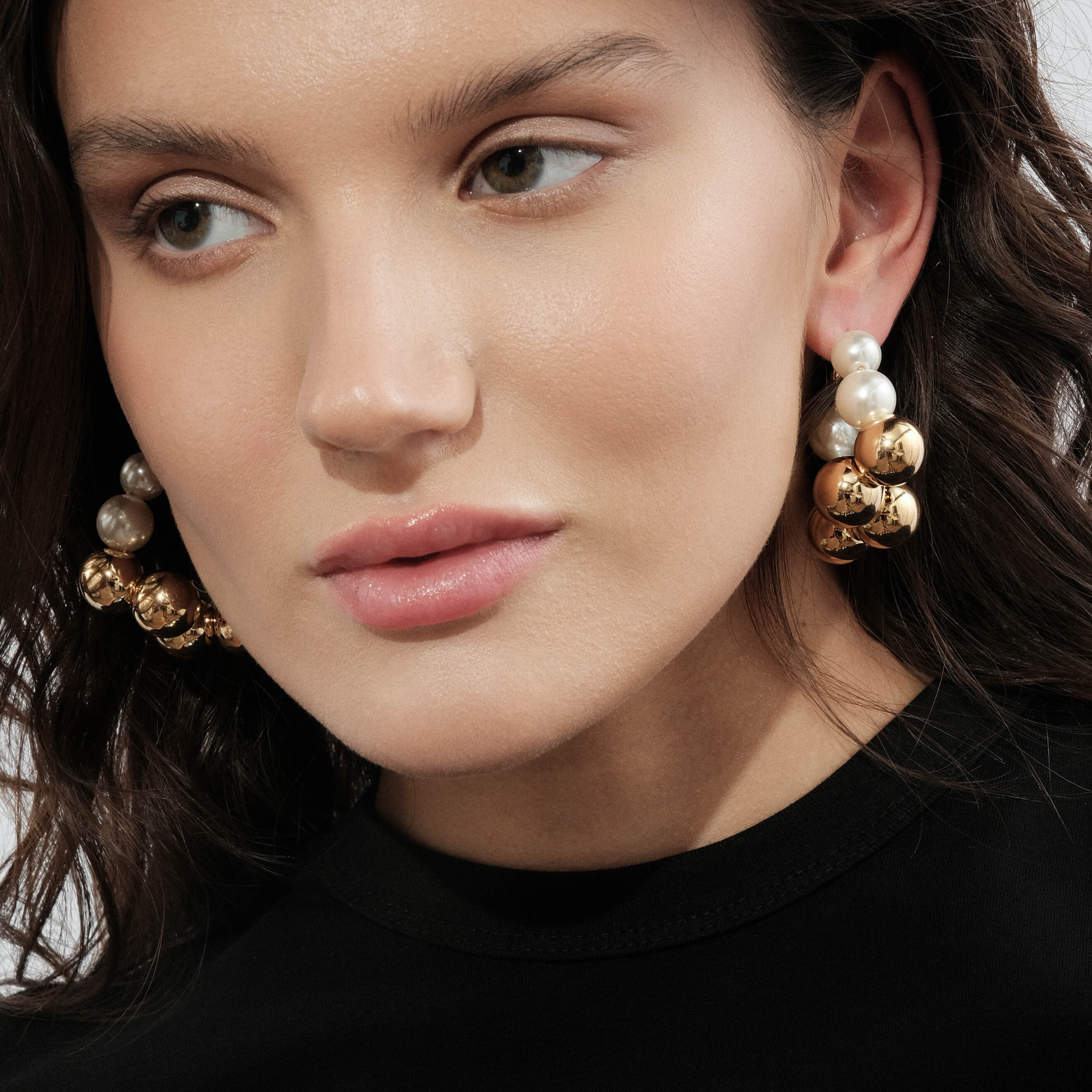 hoop earrings with pearls and voluminous beads