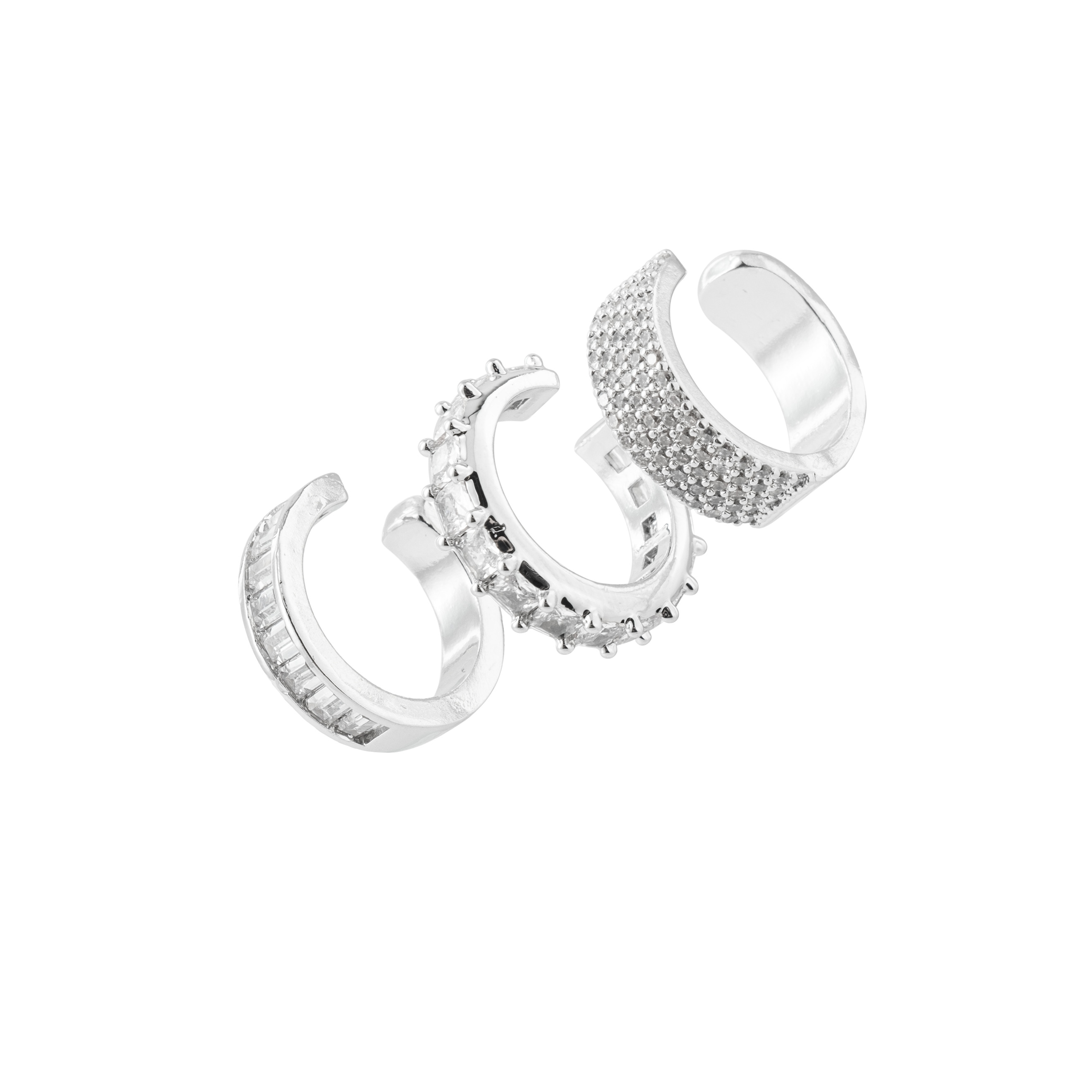 Silver cuff set with white crystals