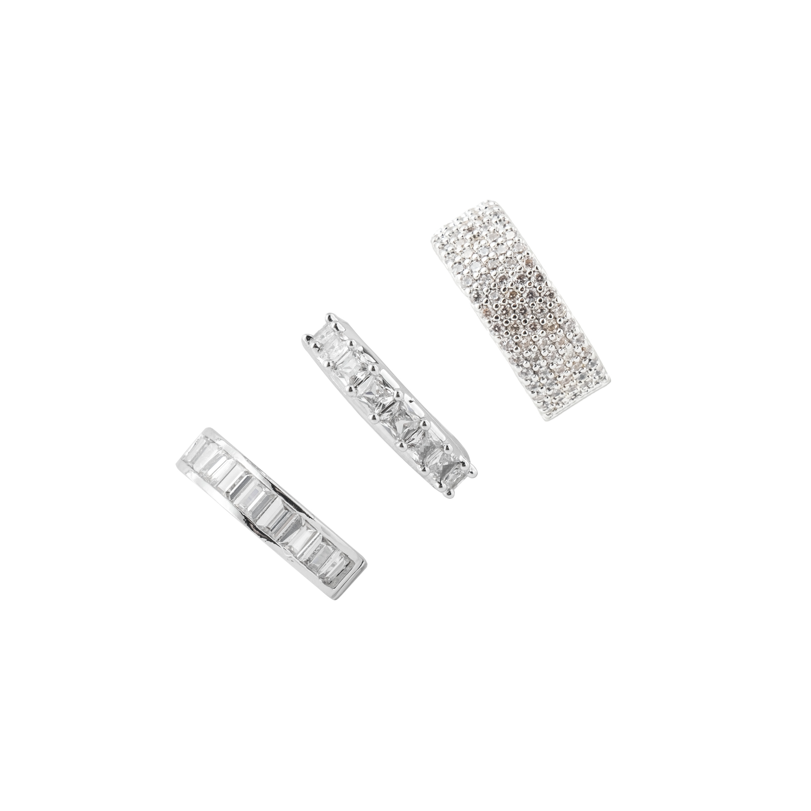 Silver cuff set with white crystals