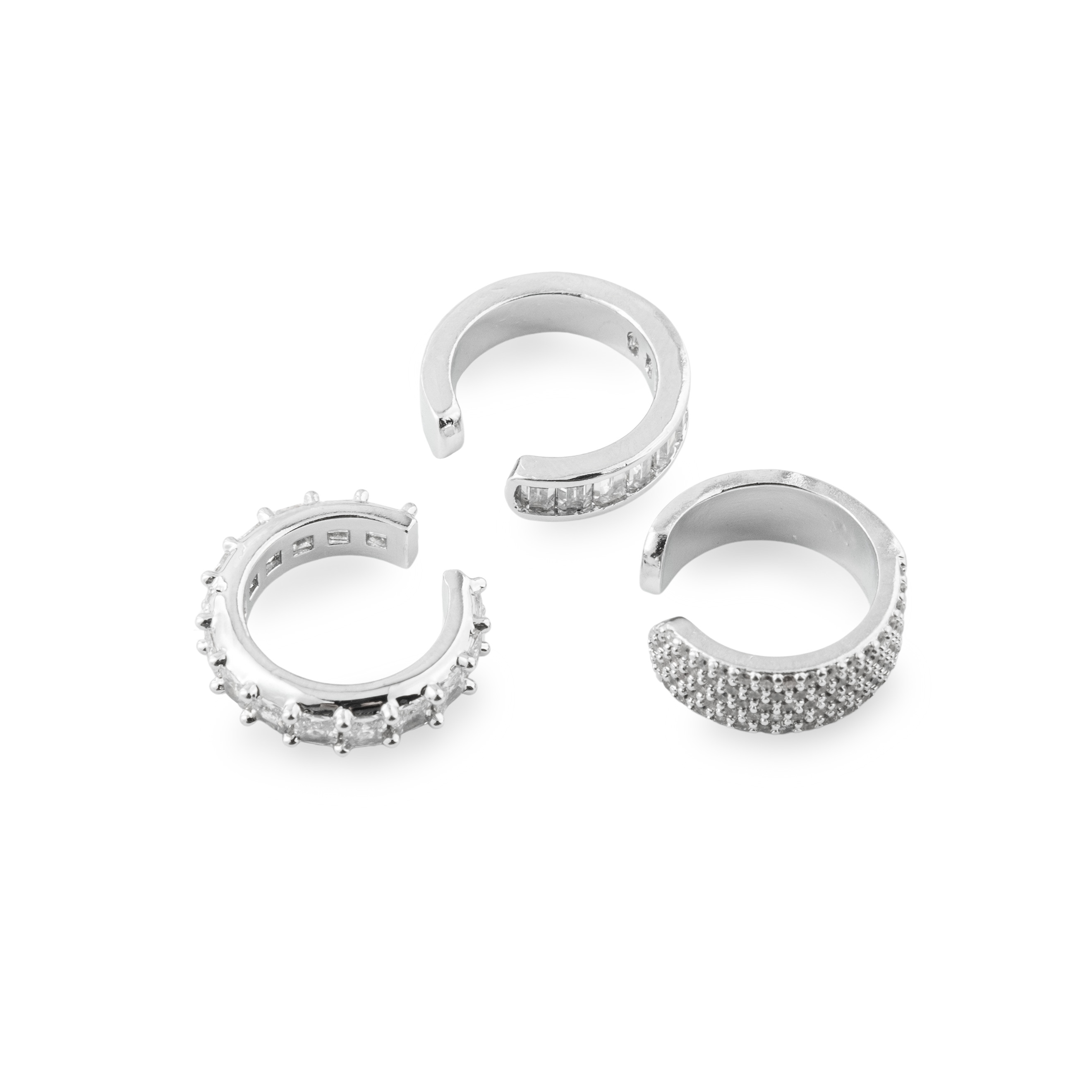 Silver cuff set with white crystals