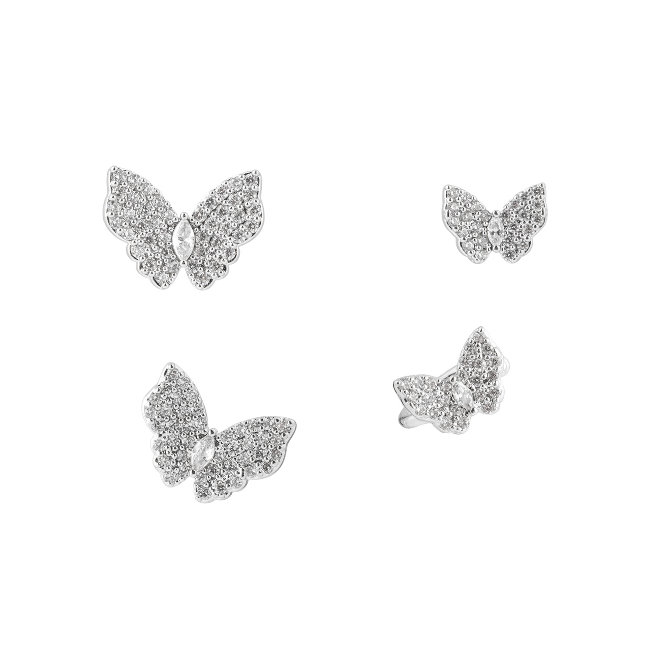 Herald Percy Серебристый сет серег и каффов с бабочками herald percy биколорный сет колец с кристаллами