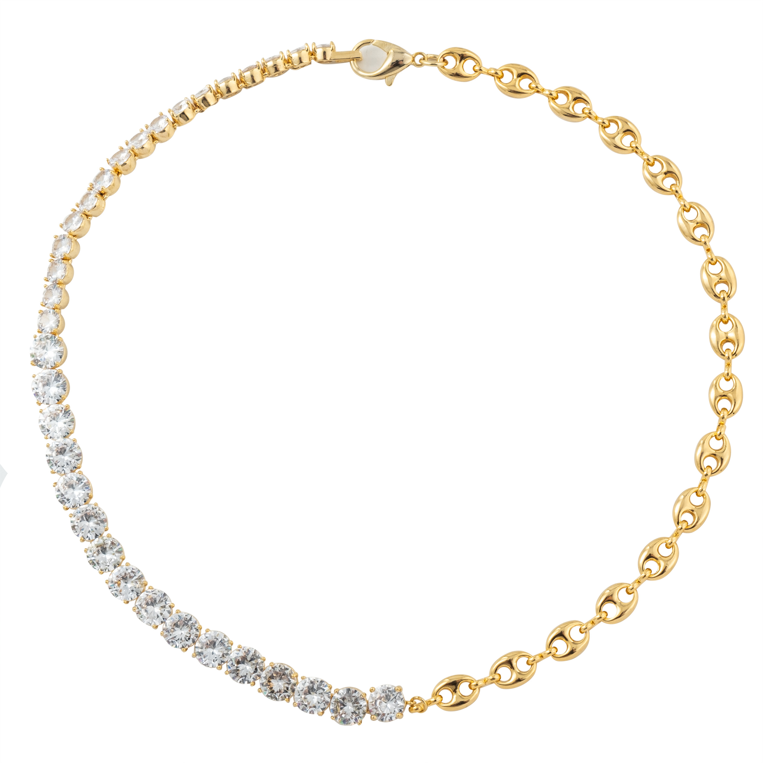 Golden necklace with white crystals