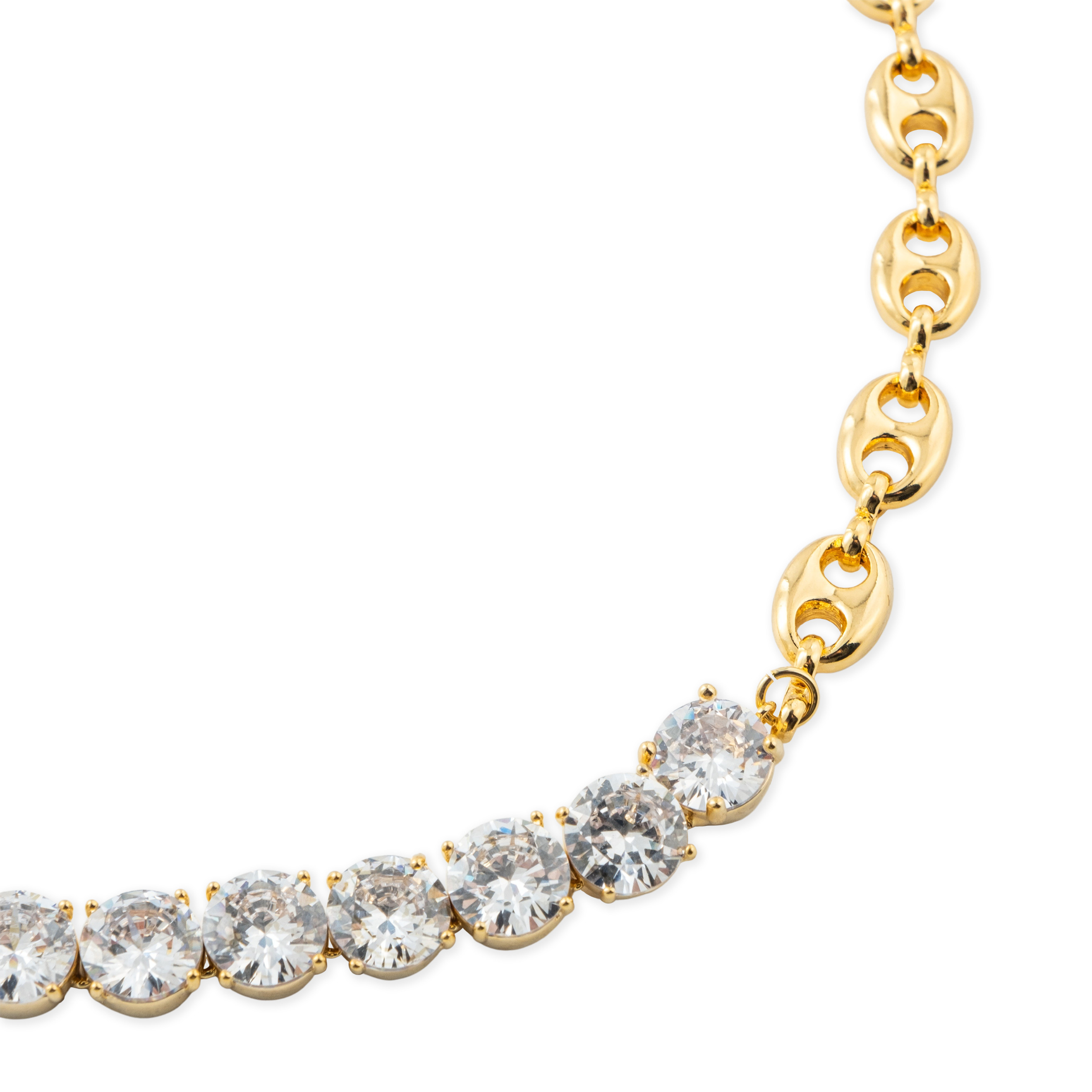 Golden necklace with white crystals