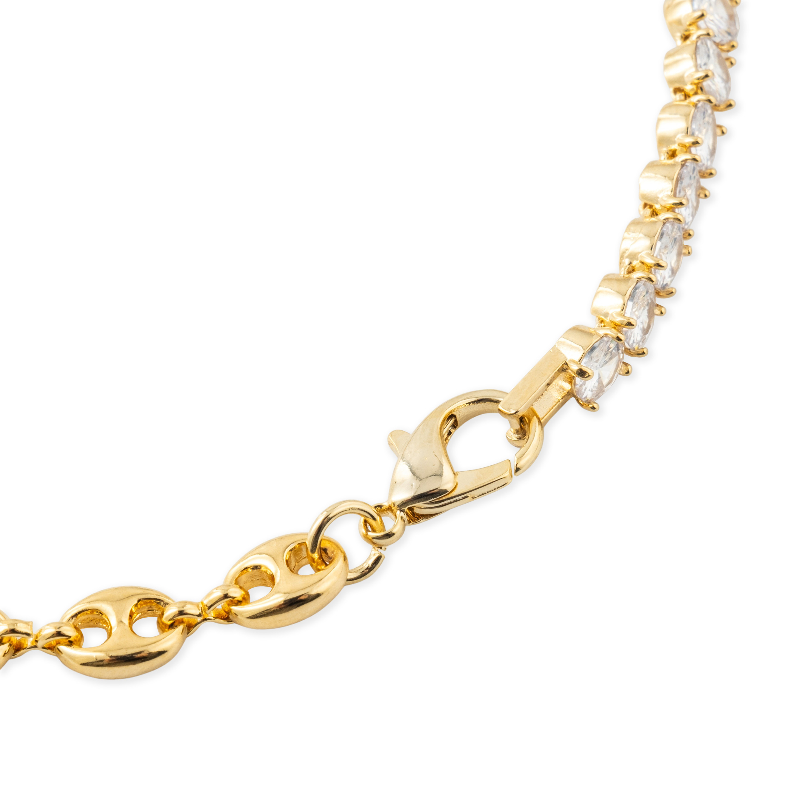 Golden necklace with white crystals