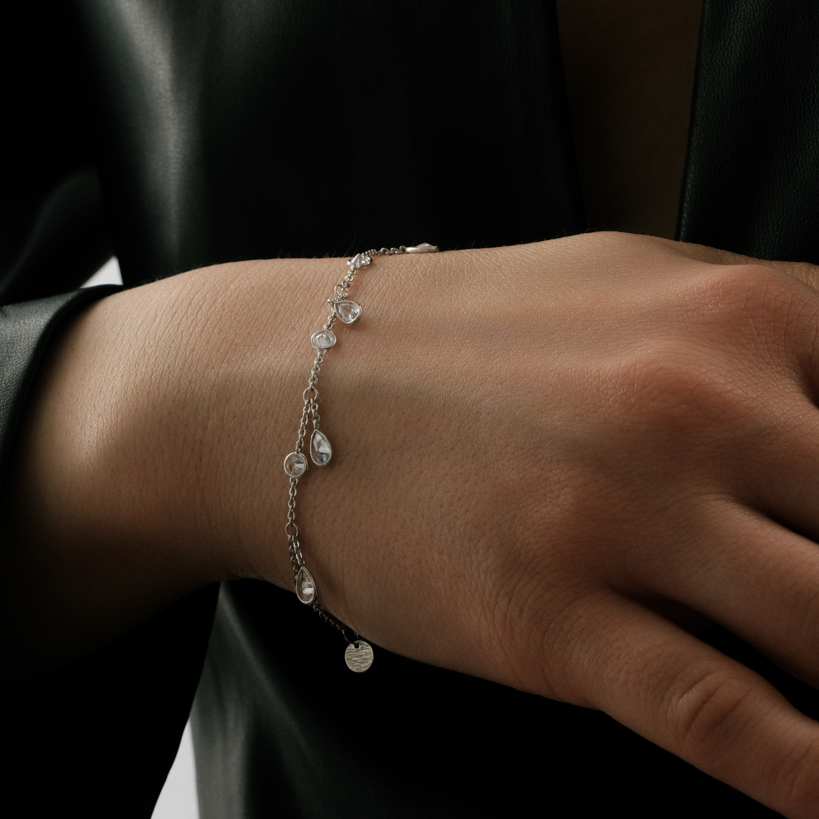 Silver bracelet with pears and circles