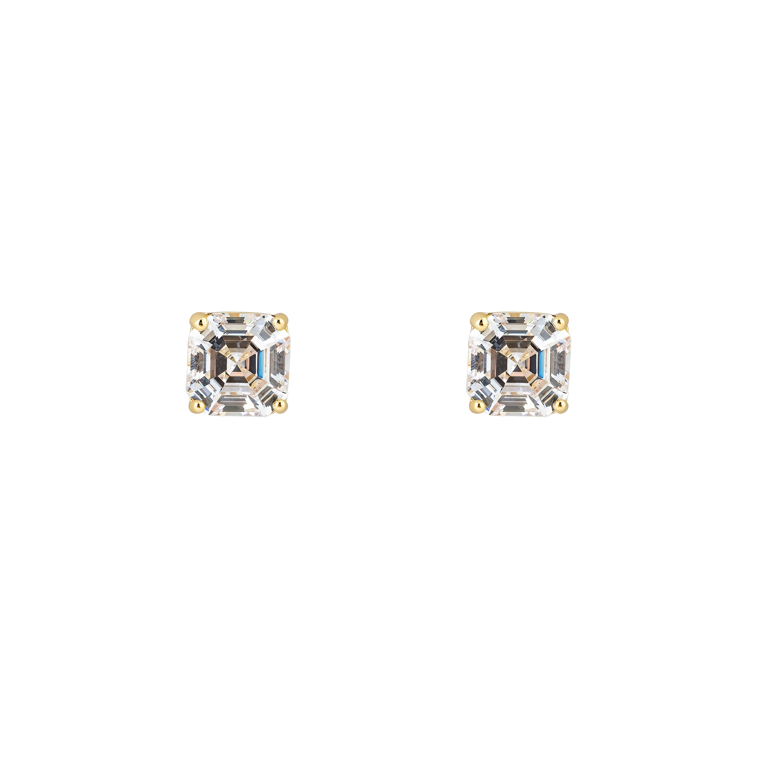 Golden earrings with white crystals