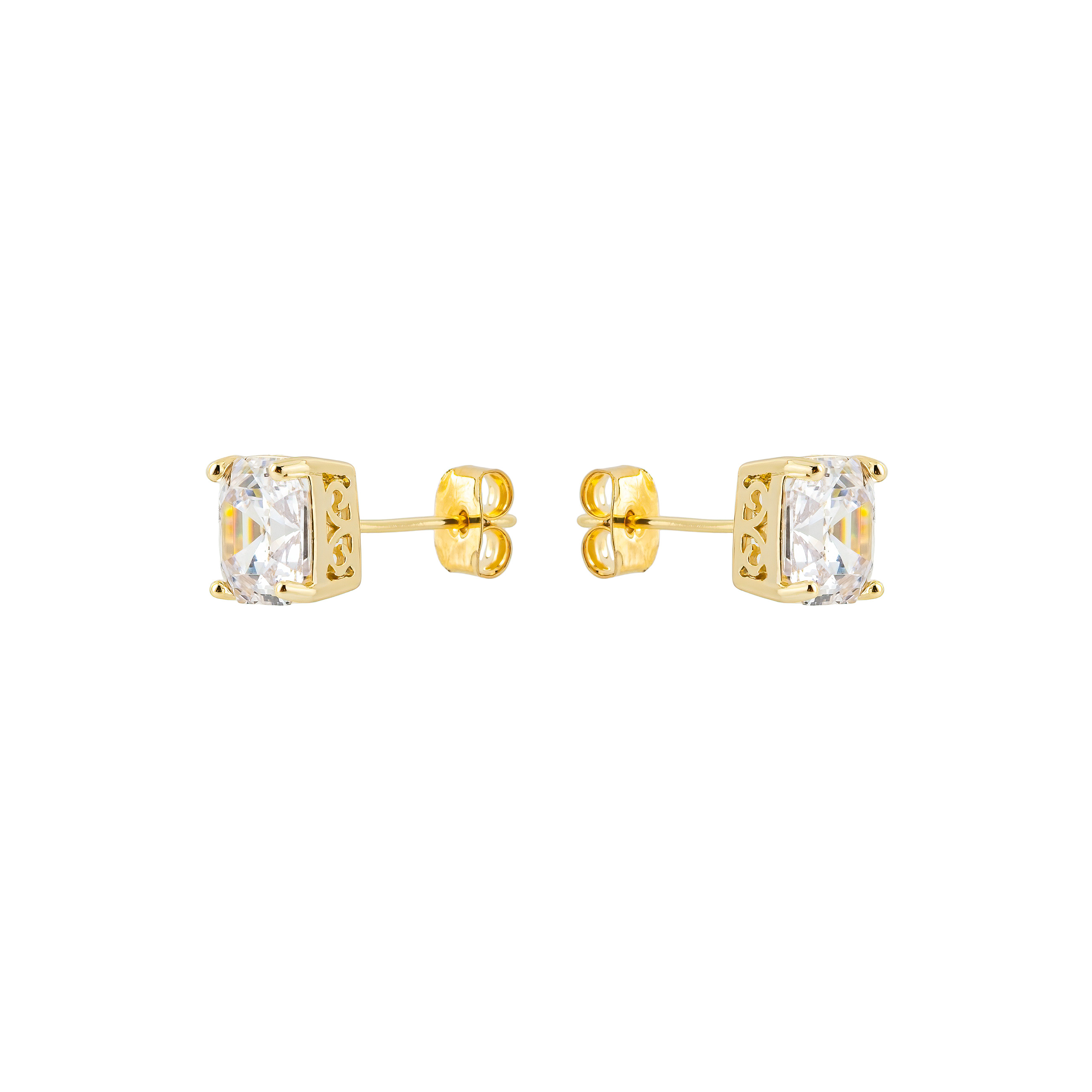 Golden earrings with white crystals