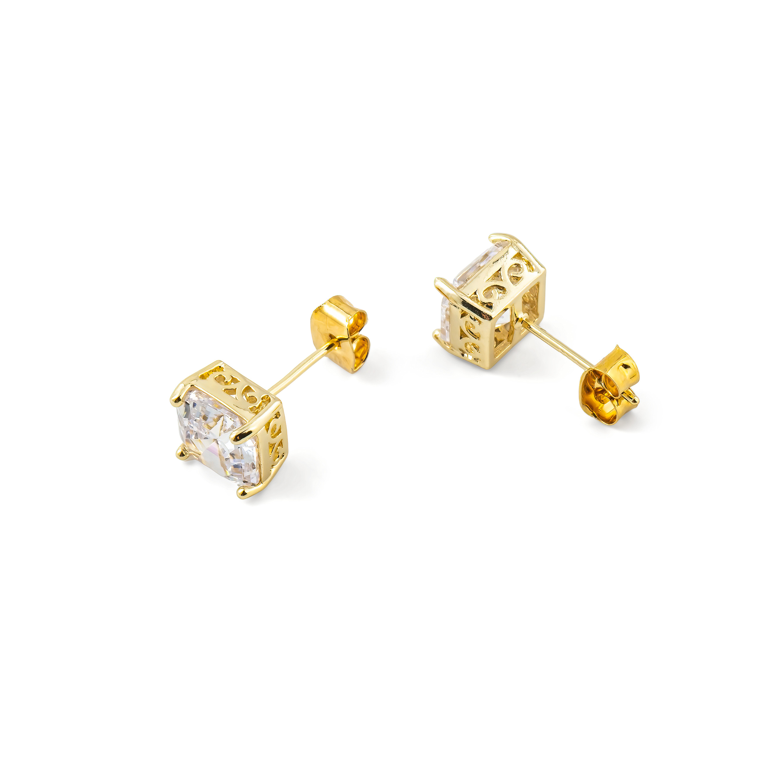 Golden earrings with white crystals