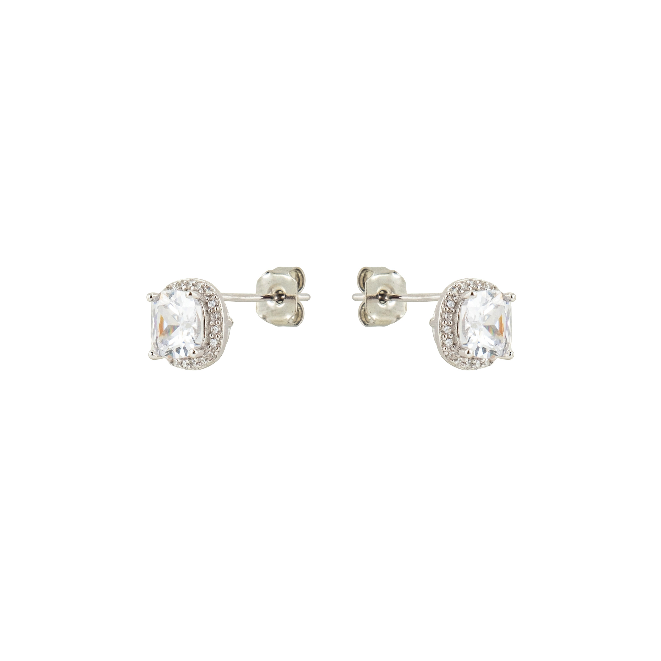 Silver earrings with a white crystal in a pava of crystals
