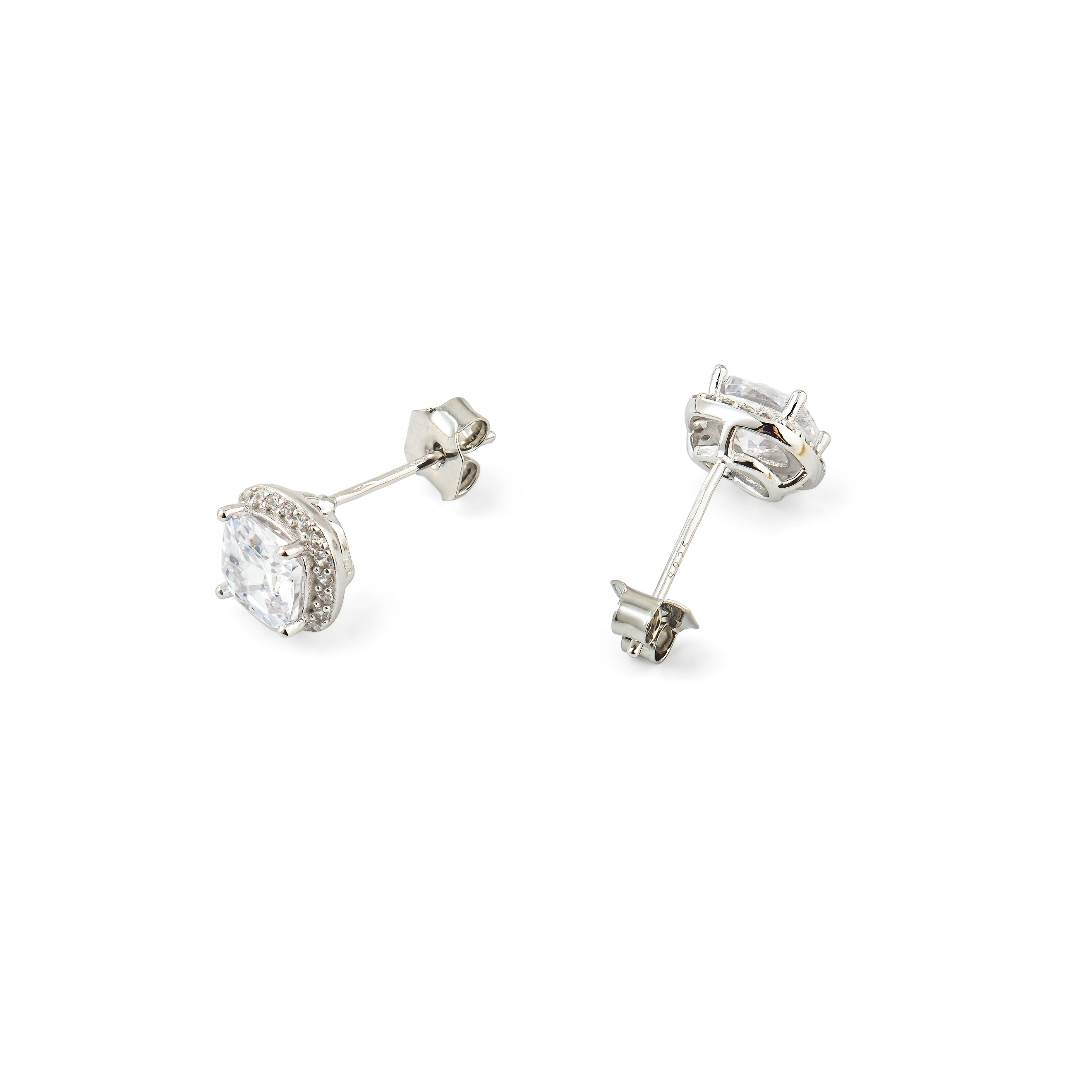Silver earrings with a white crystal in a pava of crystals