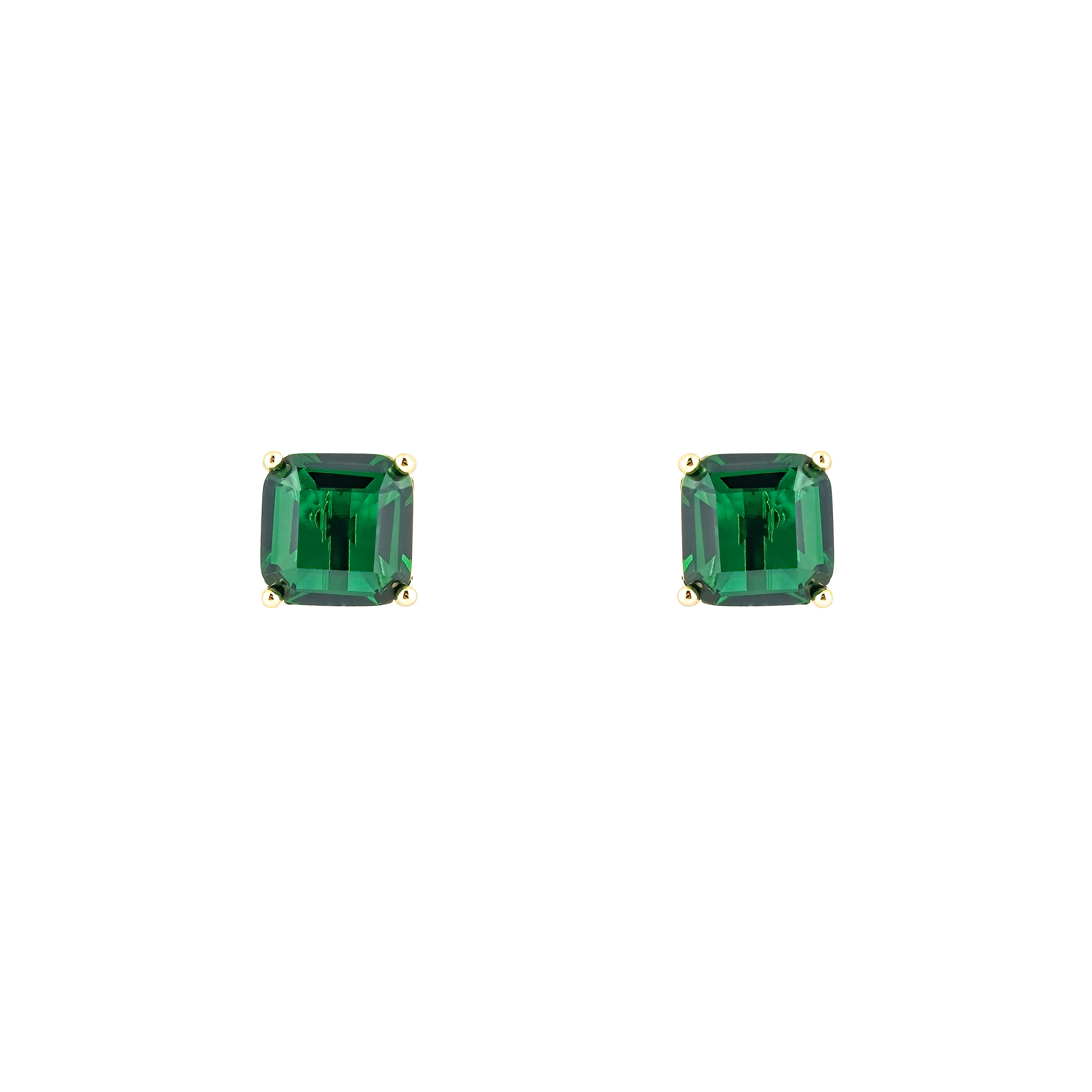 Golden earrings with green crystals