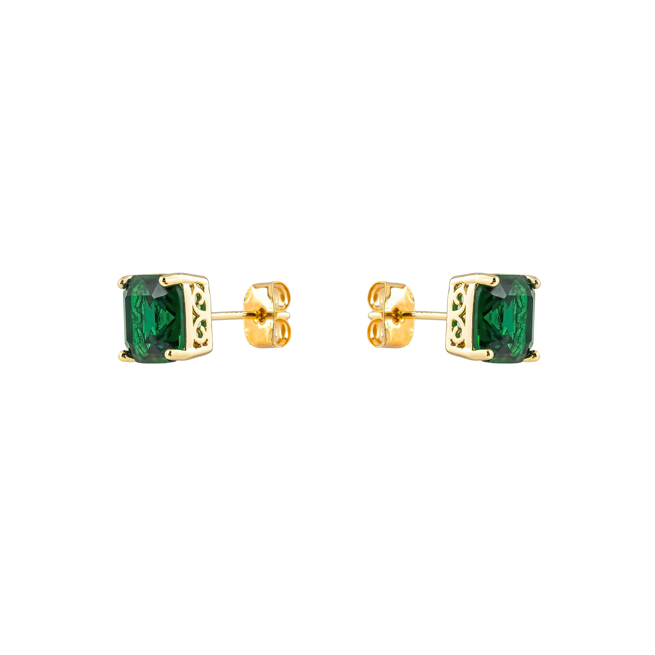 Golden earrings with green crystals
