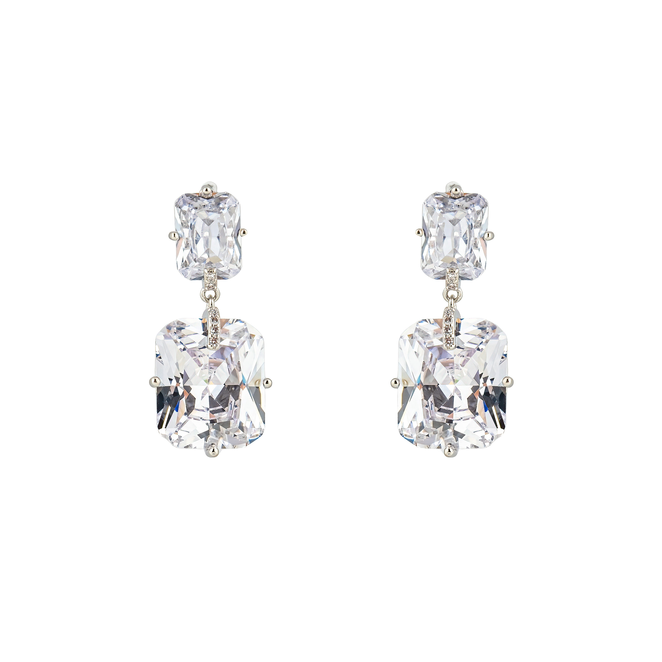 Silver earrings with two white crystals