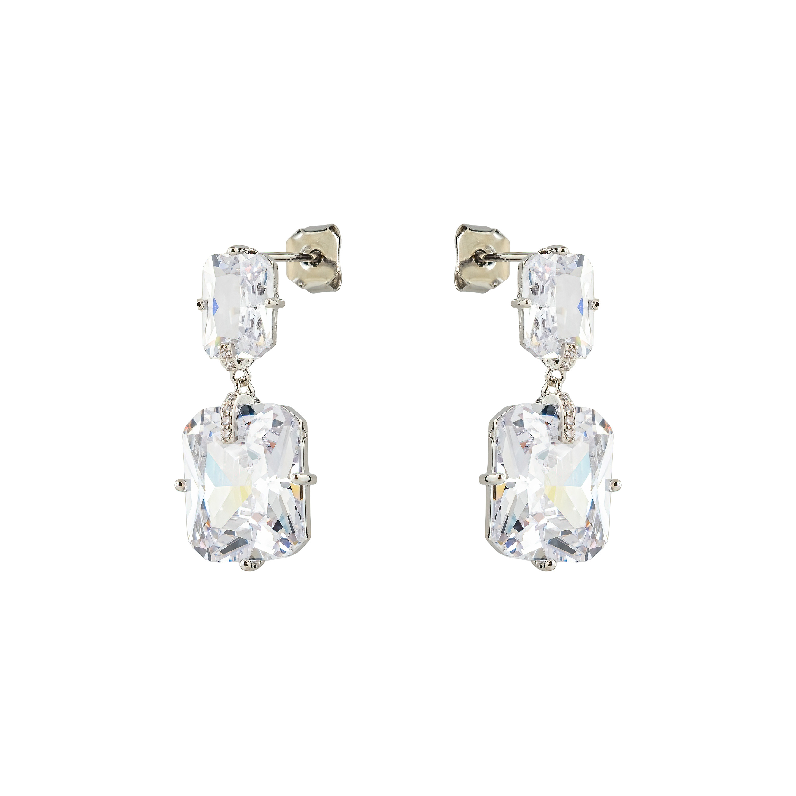 Silver earrings with two white crystals