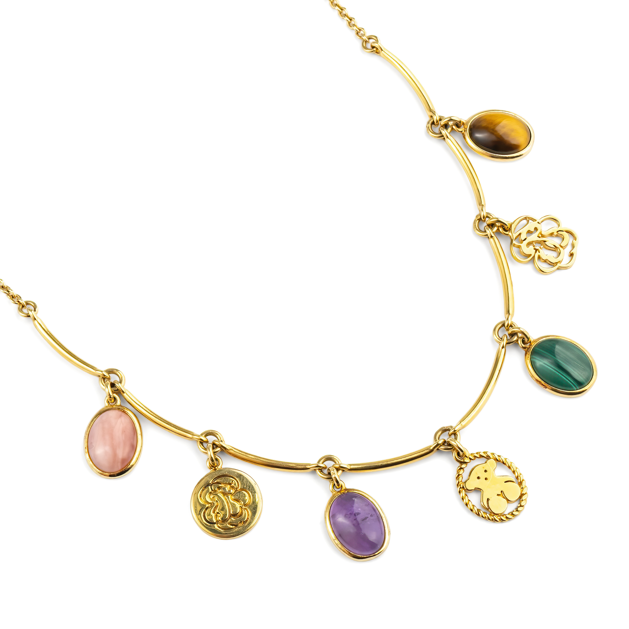 Camee necklace made of vermelion with precious stones