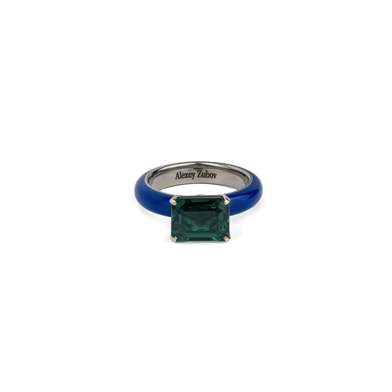 AlexeyZubov Кольцо с изумрудом с синей высокотехнологичной керамикой alexeyzubov кольцо из титана с фиолетовой керамикой с сапфиром