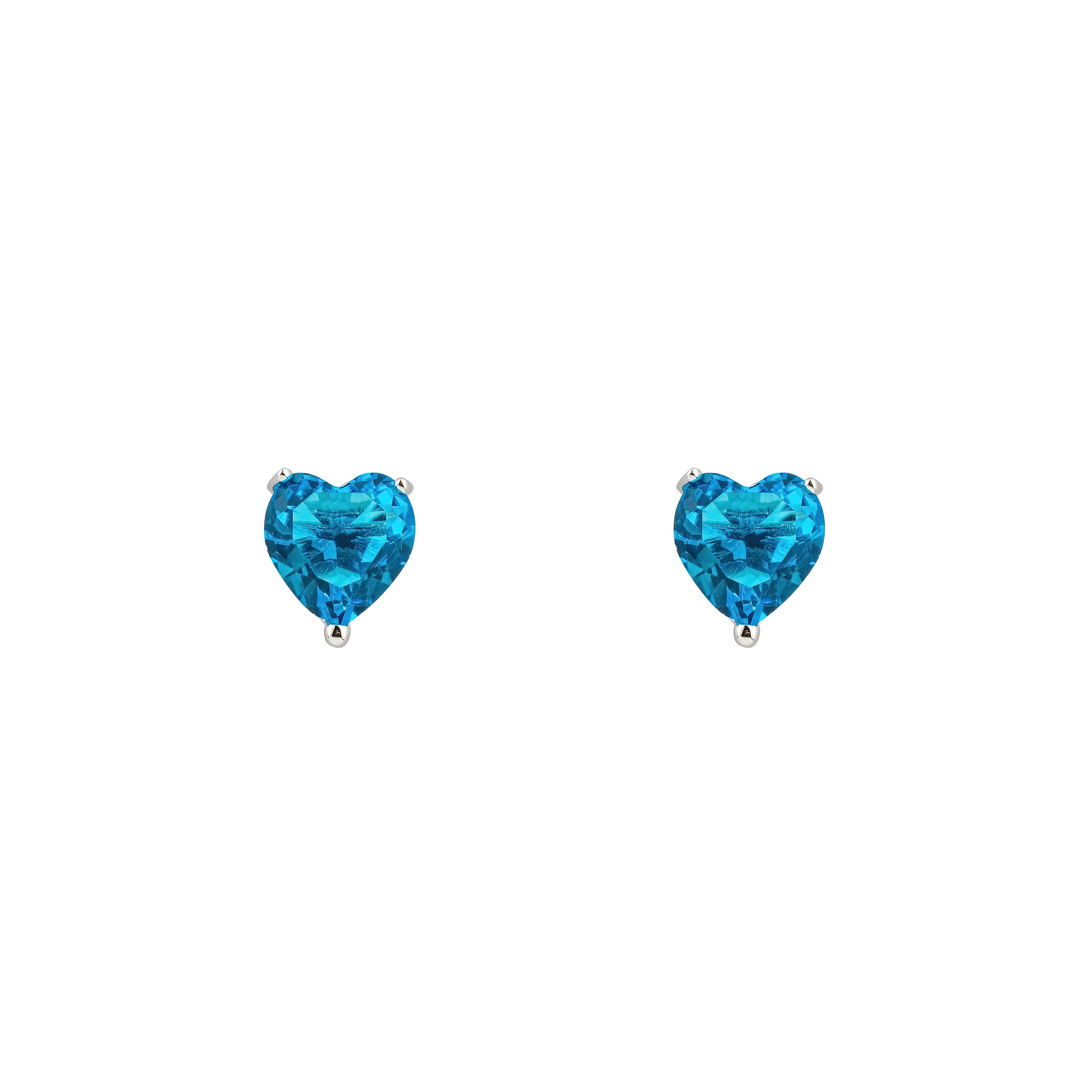 Silver earrings in the shape of a blue heart