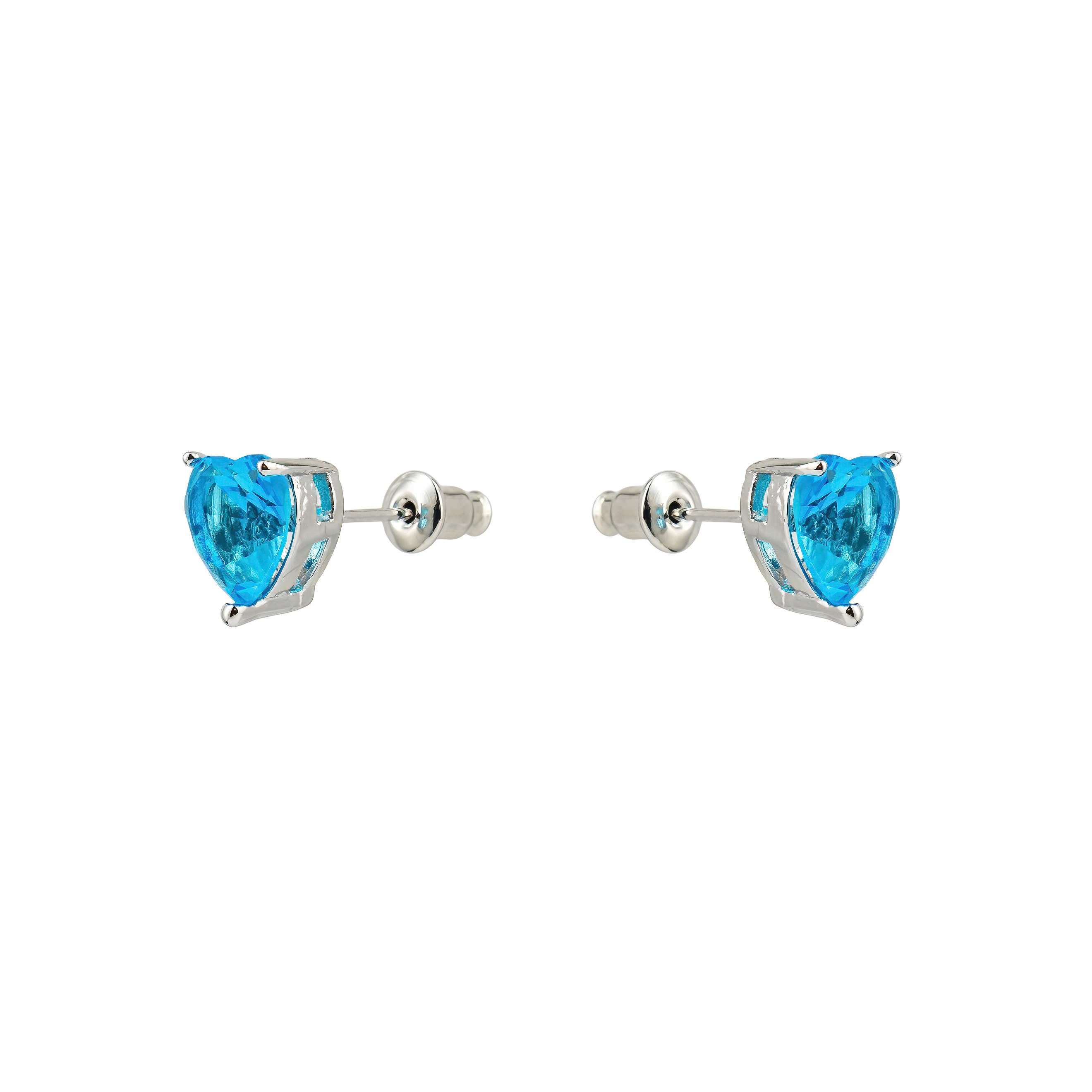 Silver earrings in the shape of a blue heart