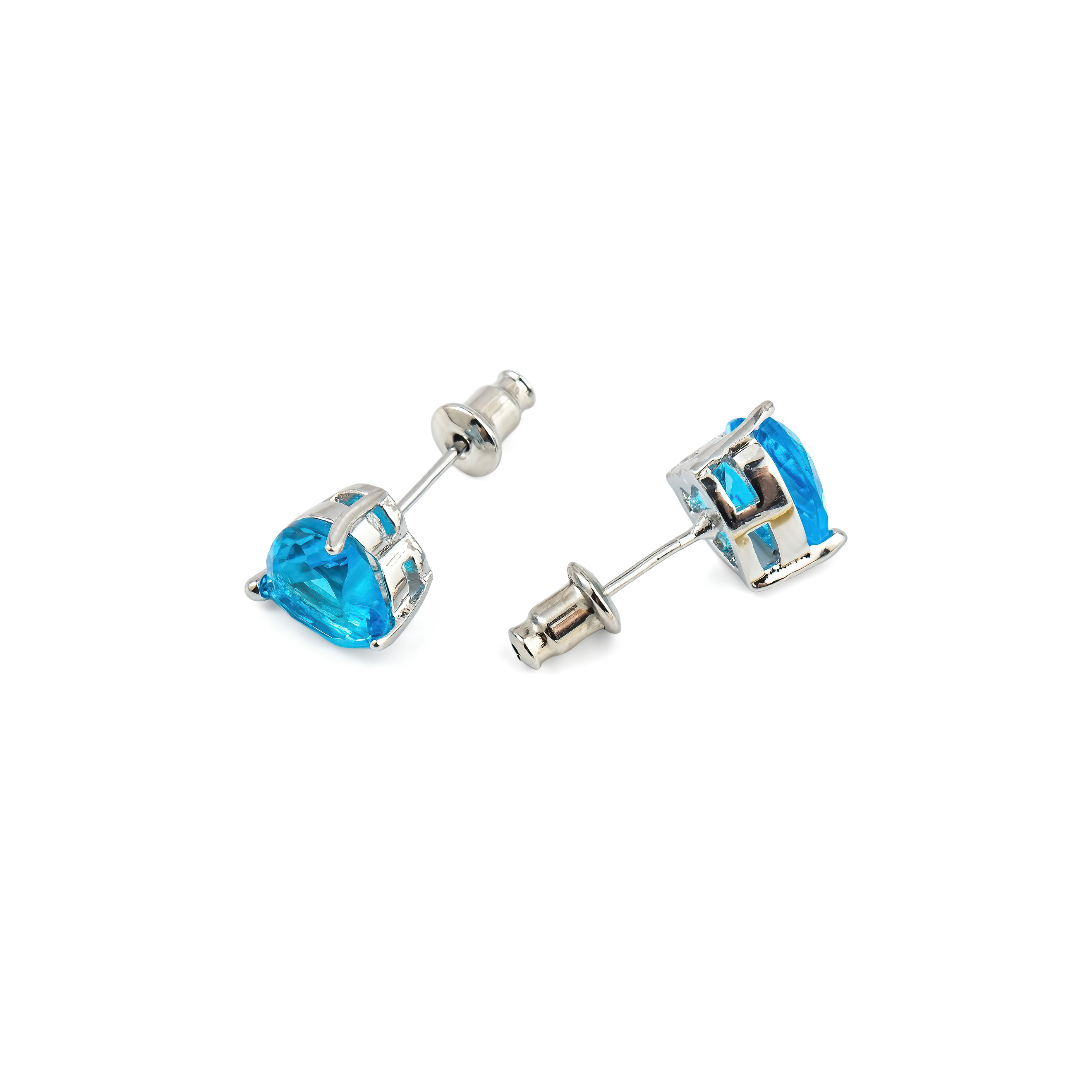 Silver earrings in the shape of a blue heart