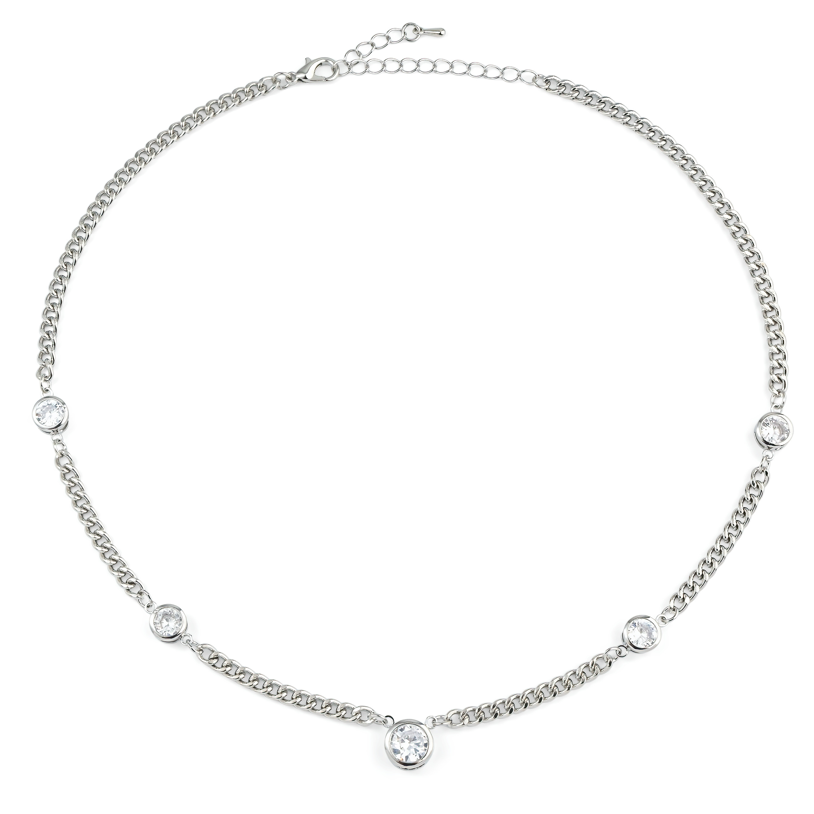 Silver necklace with white crystals
