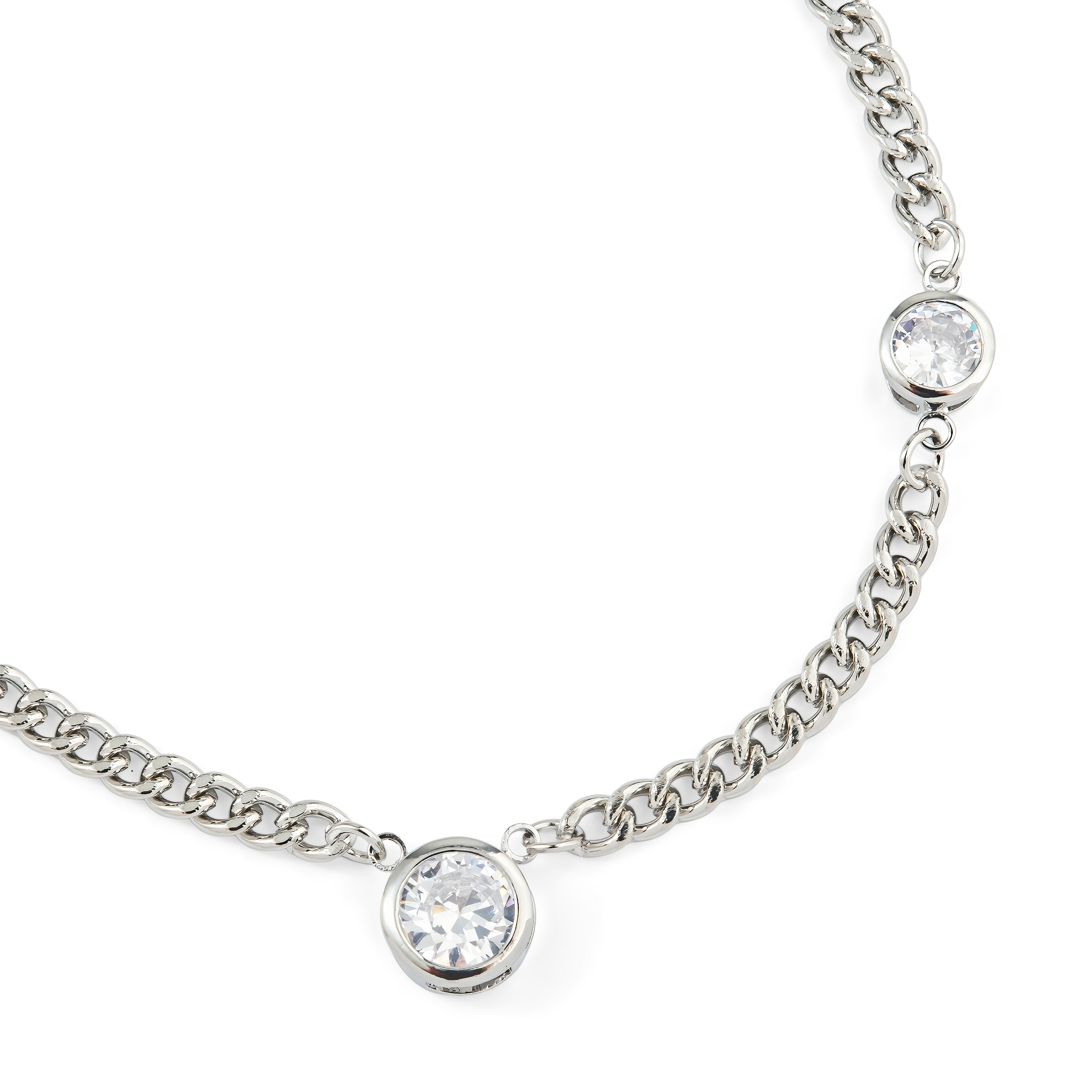 Silver necklace with white crystals