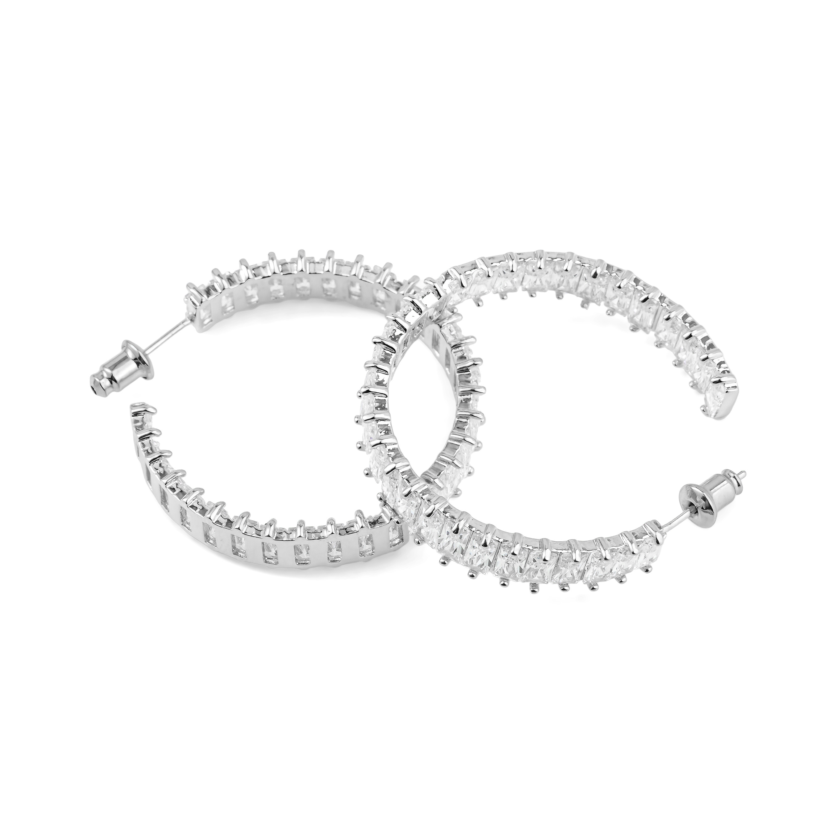Silver Ring Earrings with white crystals