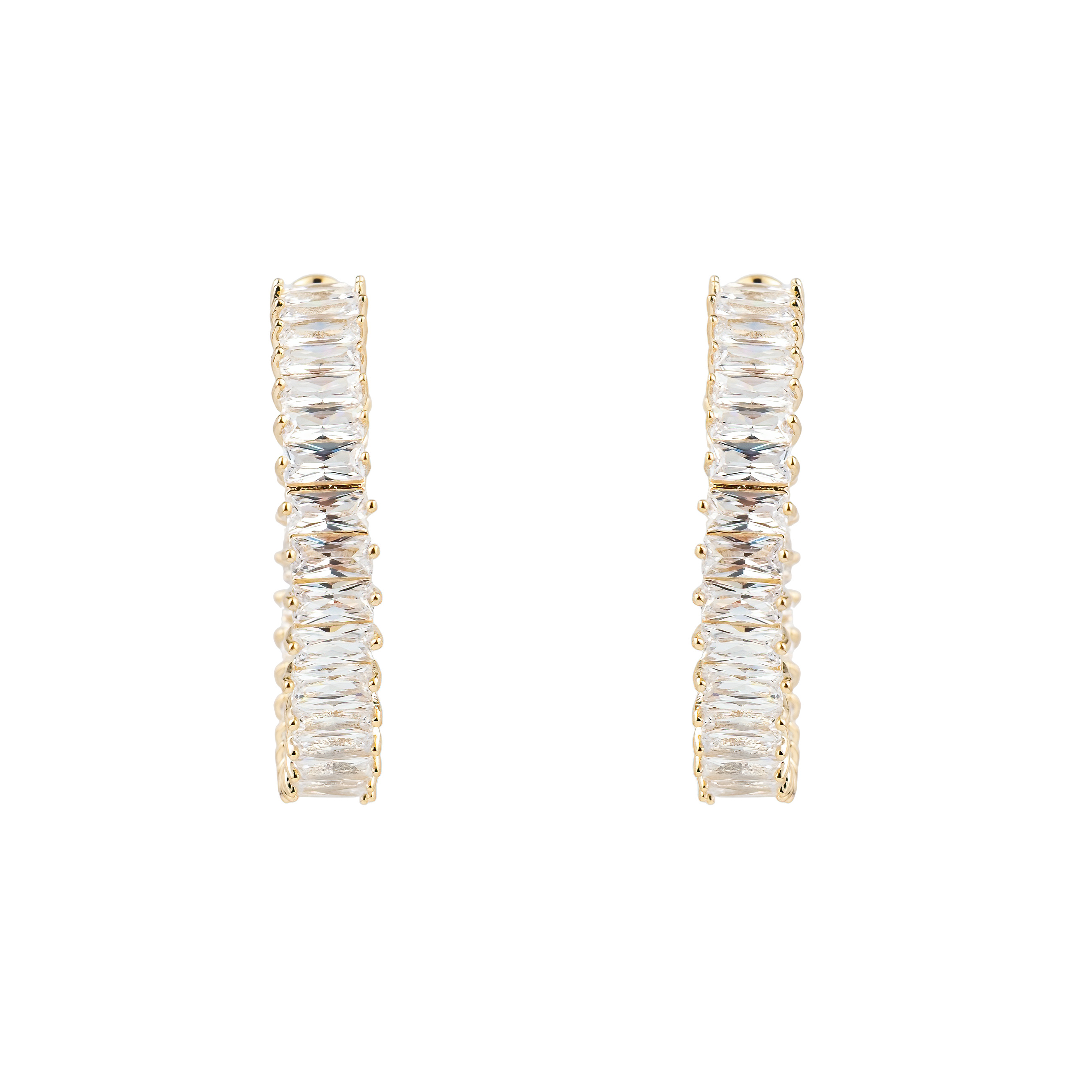 Golden ring Earrings with white crystals