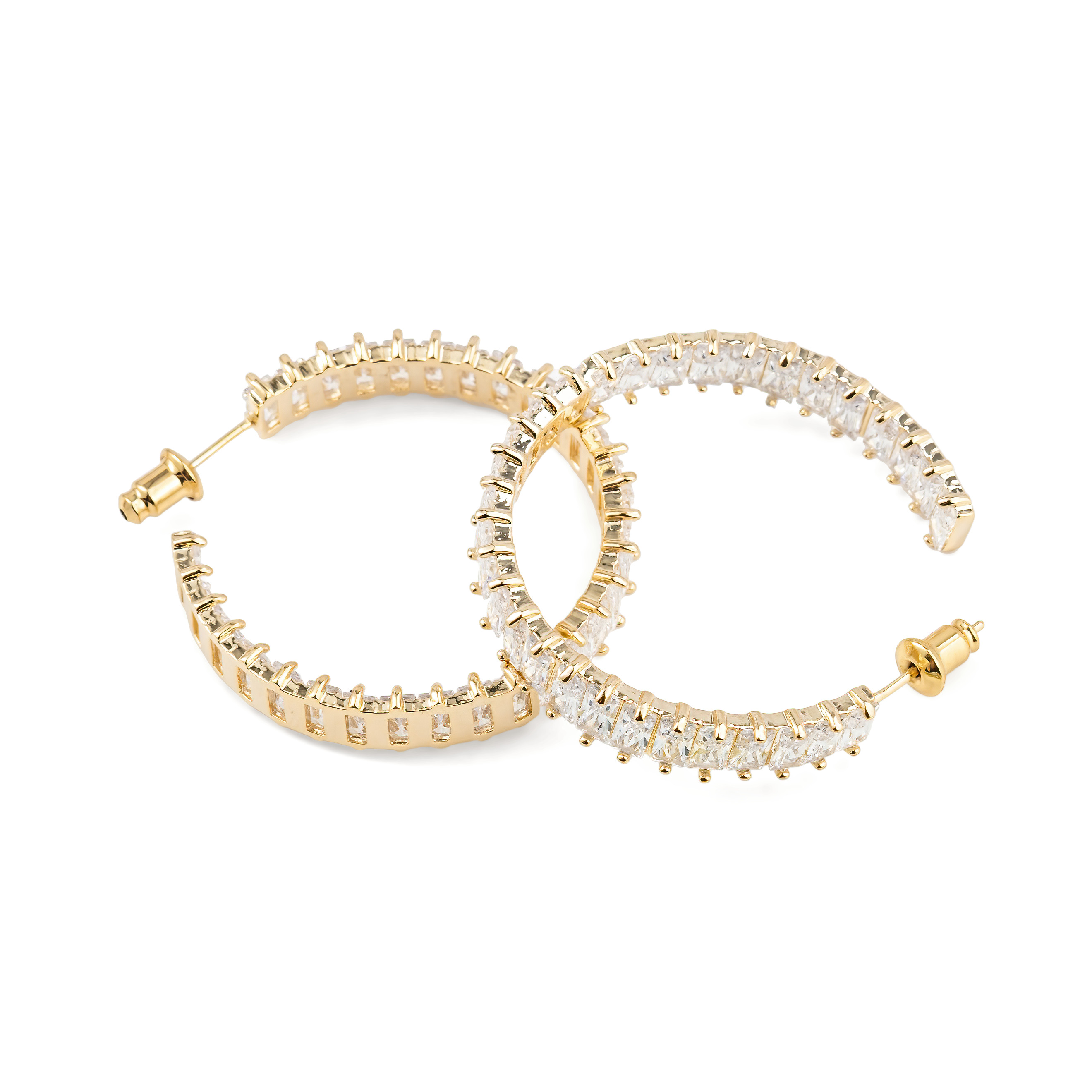 Golden ring Earrings with white crystals