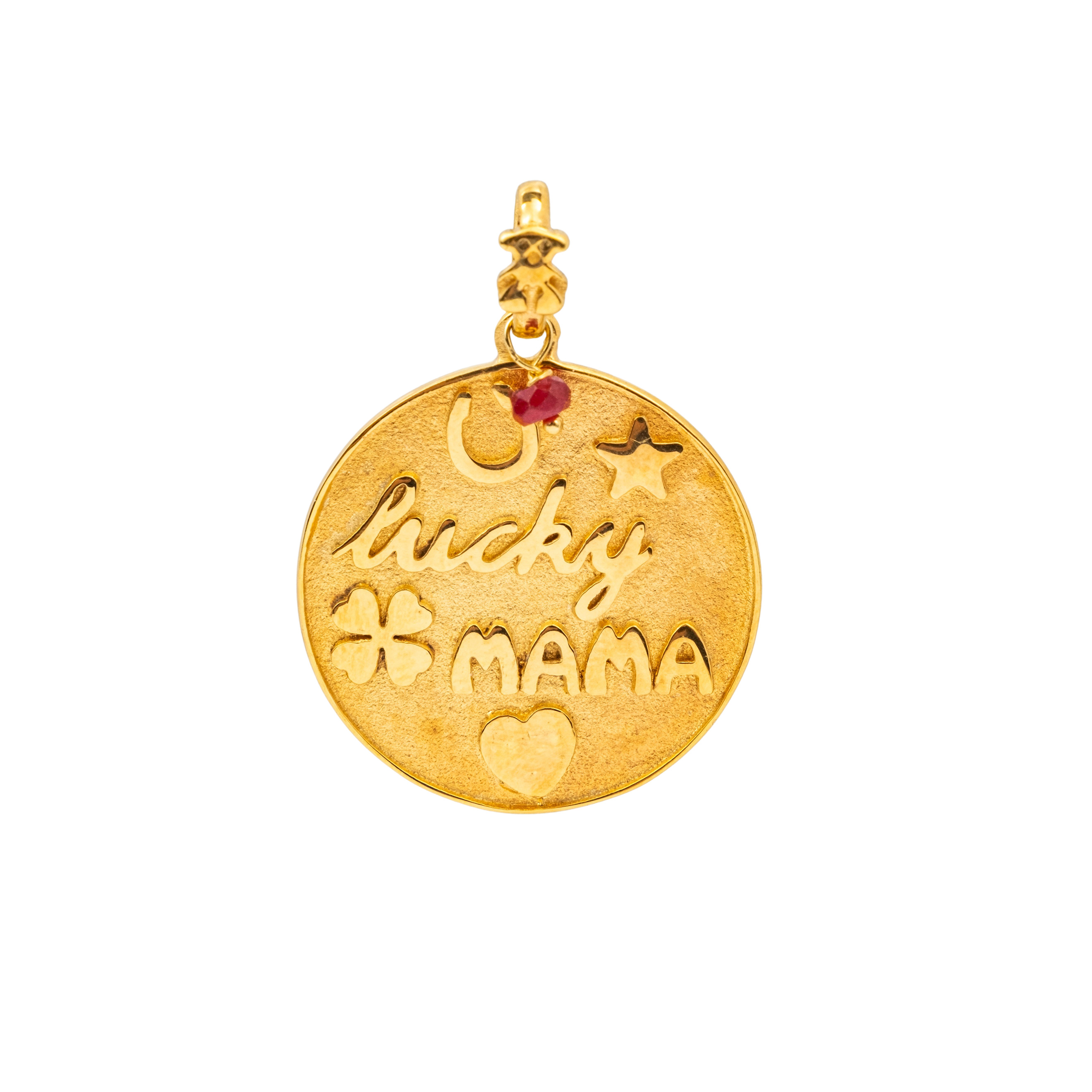 Gold-plated Good Vibes Mama pendant made of vermelion with ruby
