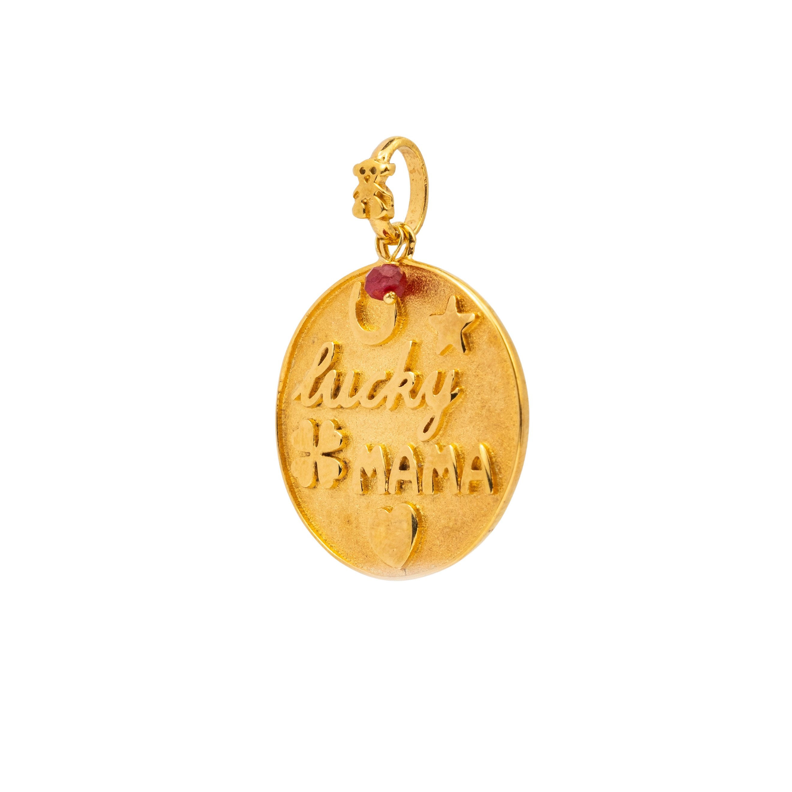 Gold-plated Good Vibes Mama pendant made of vermelion with ruby