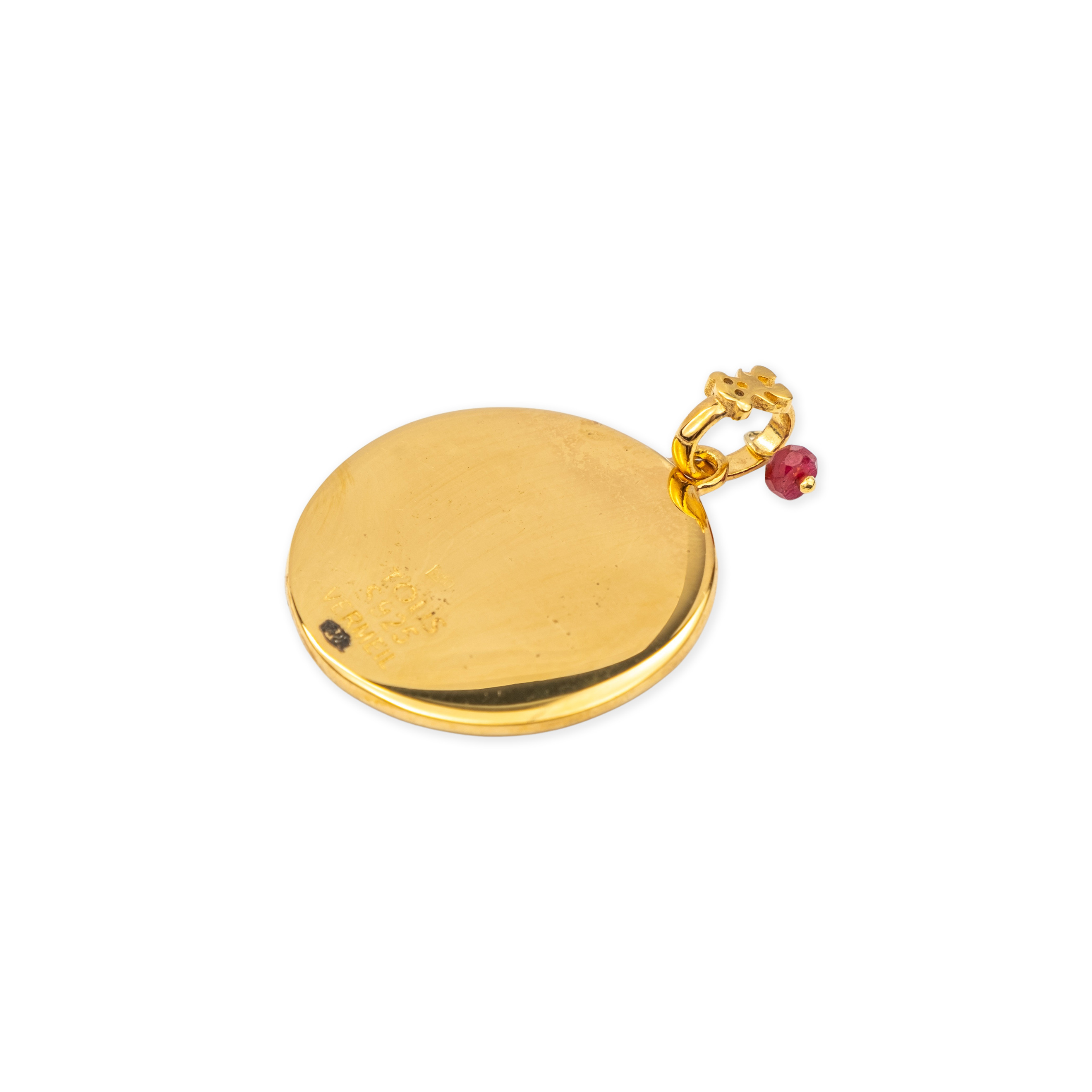 Gold-plated Good Vibes Mama pendant made of vermelion with ruby