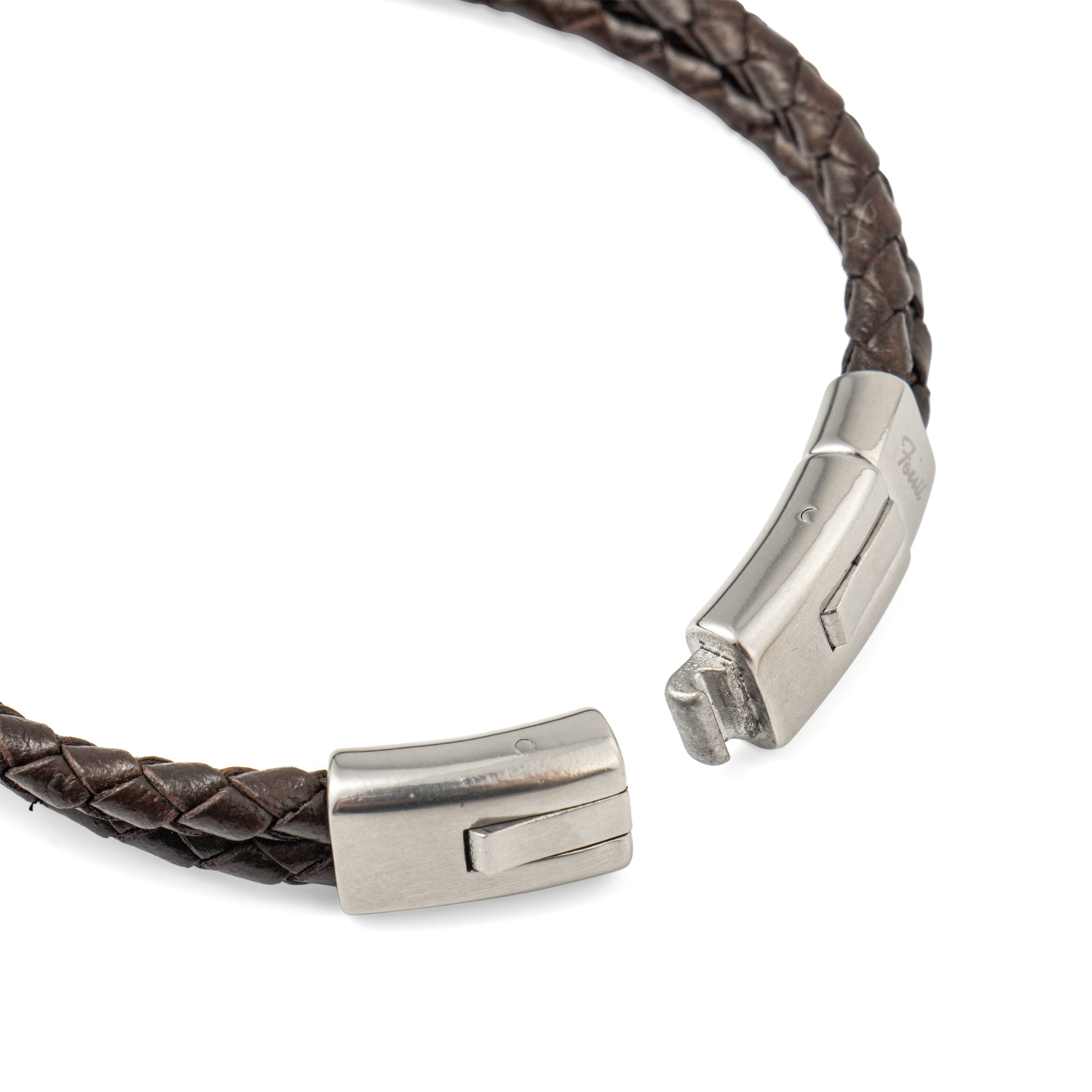 Brown leather bracelet with steel insert
