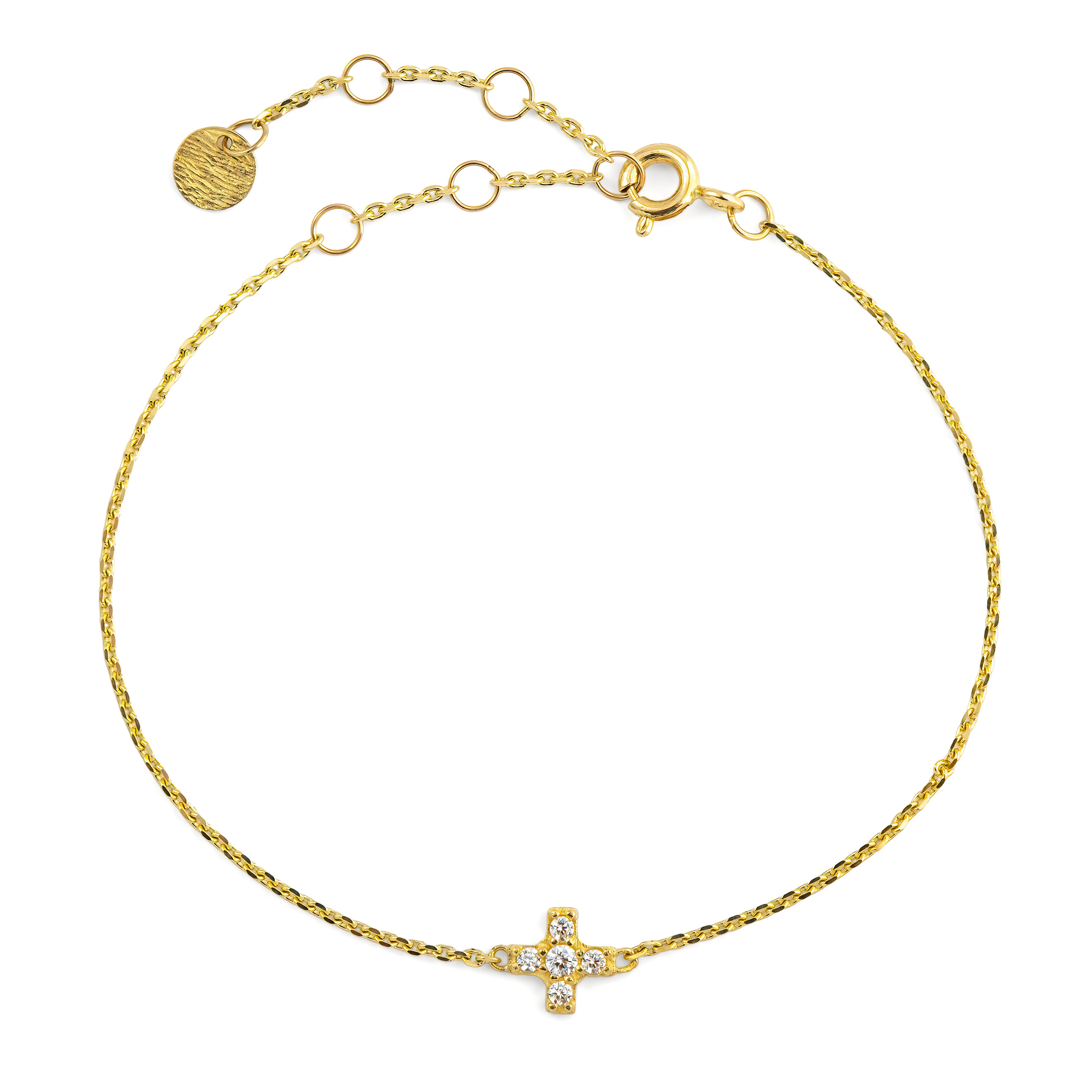 Bracelet with a small cross with yellow gold stones