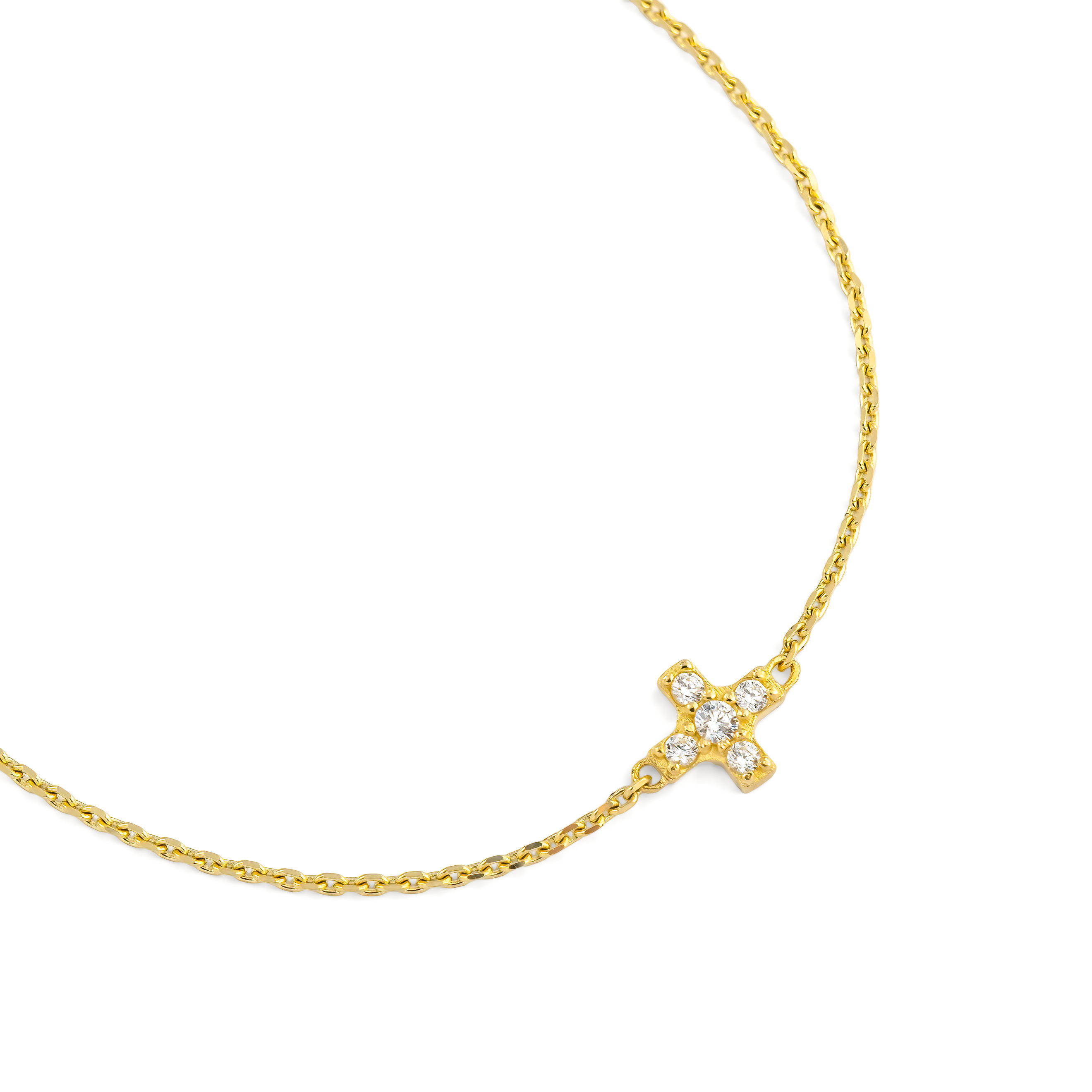 Bracelet with a small cross with yellow gold stones
