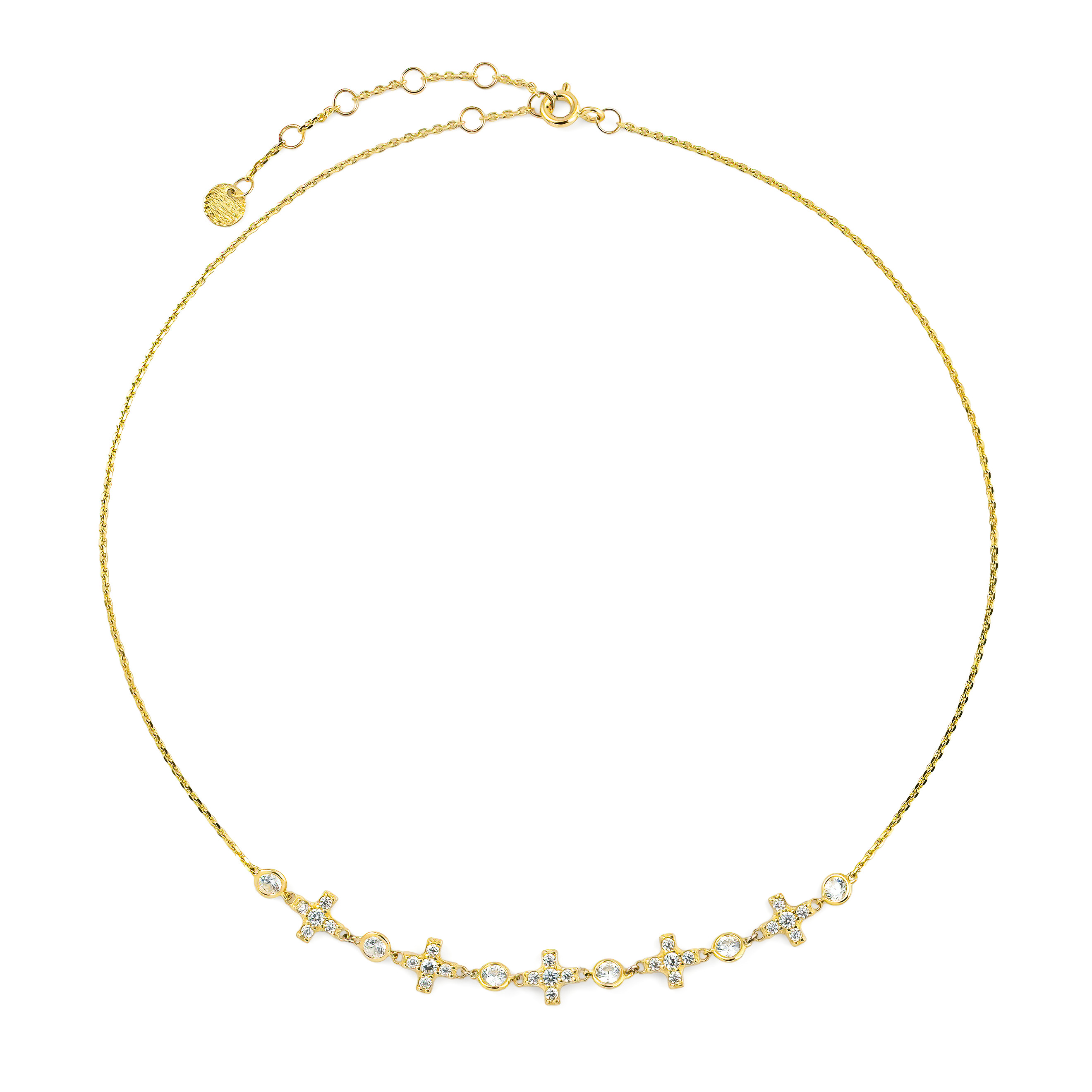 Choker with circles and small crosses in yellow gold