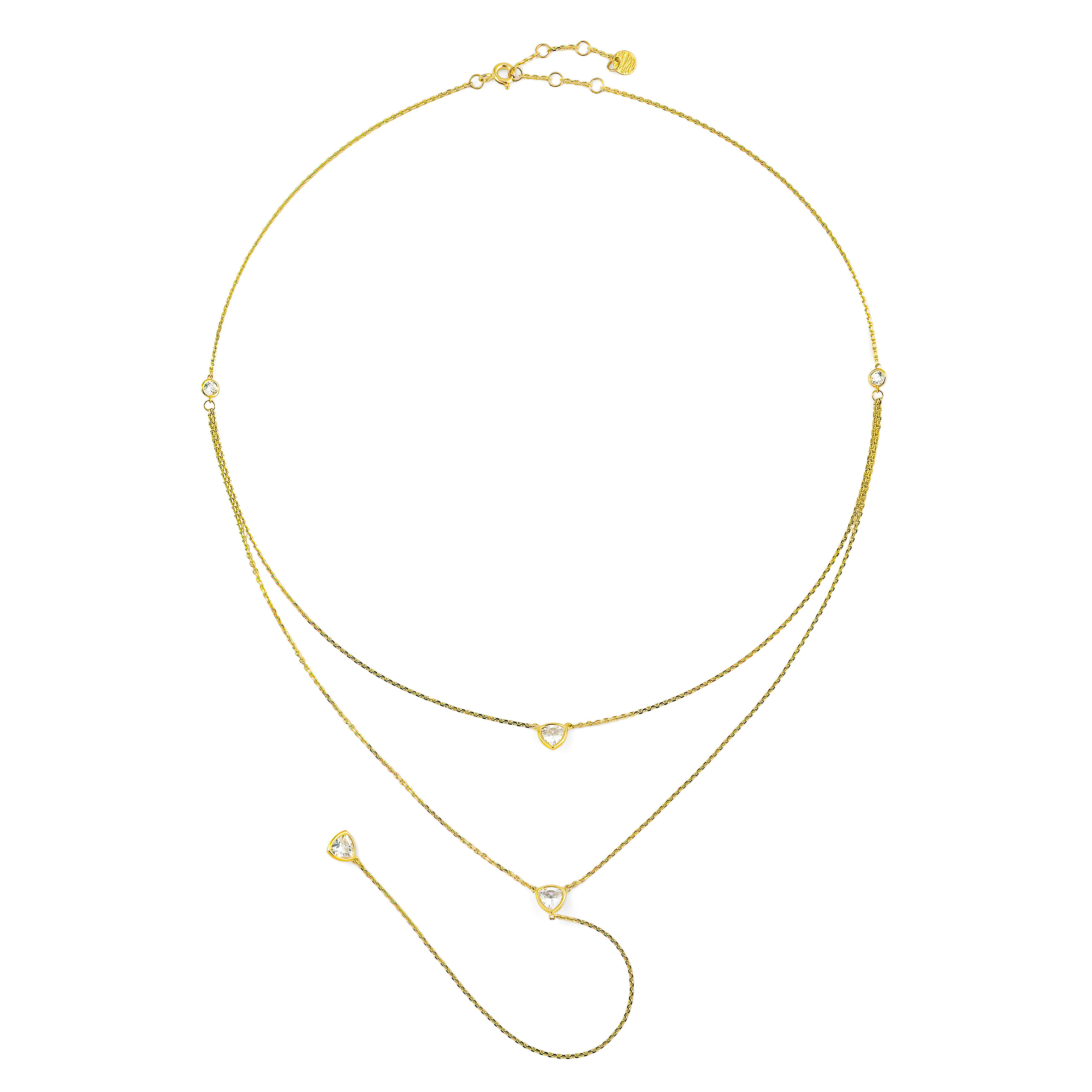 Double necklace-tie in trillions of yellow gold