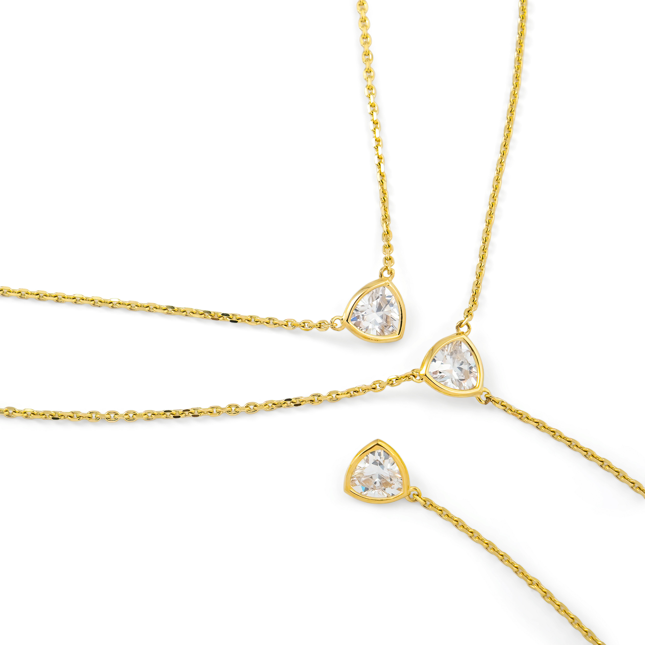 Double necklace-tie in trillions of yellow gold