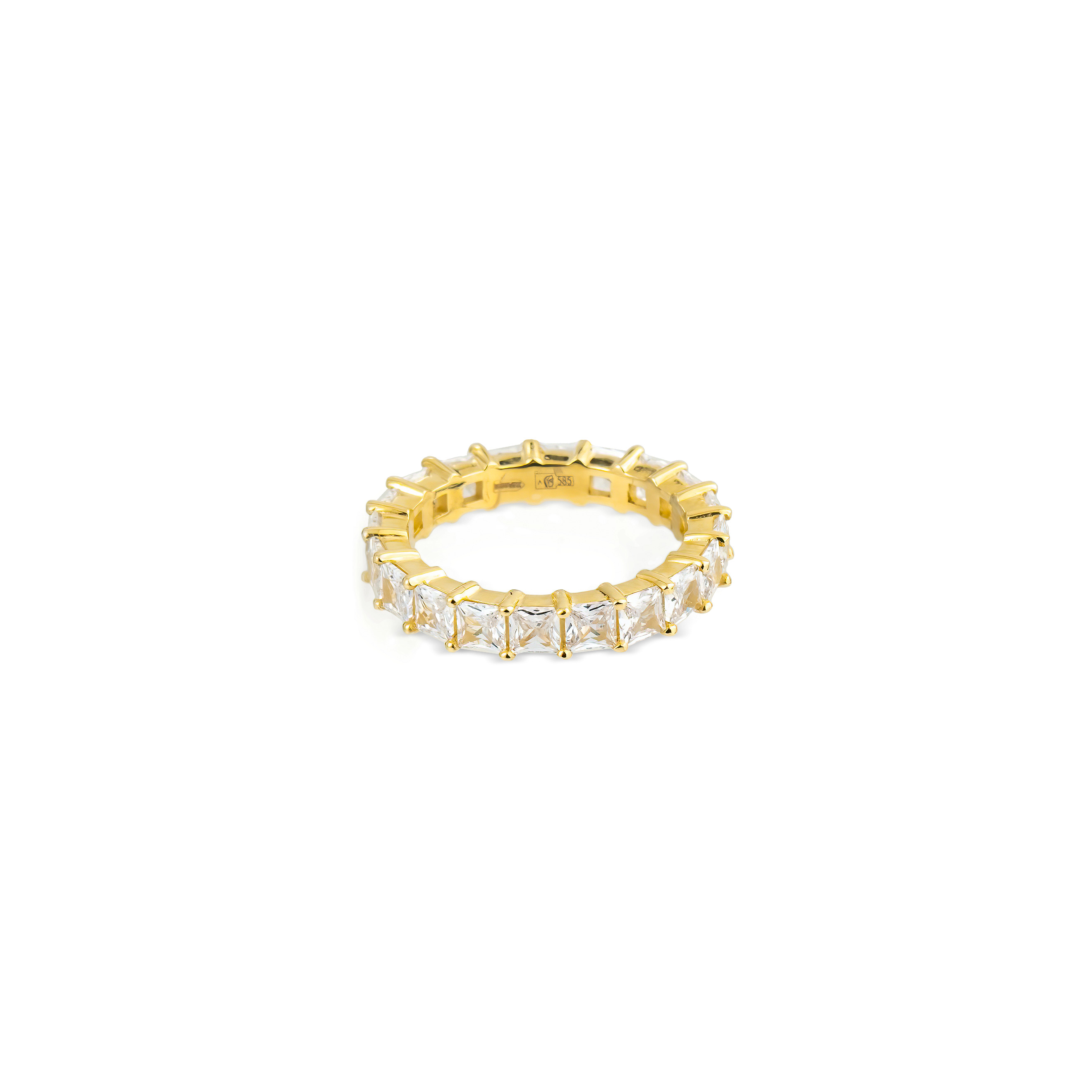 Ring with cut stones "Princess" in yellow gold
