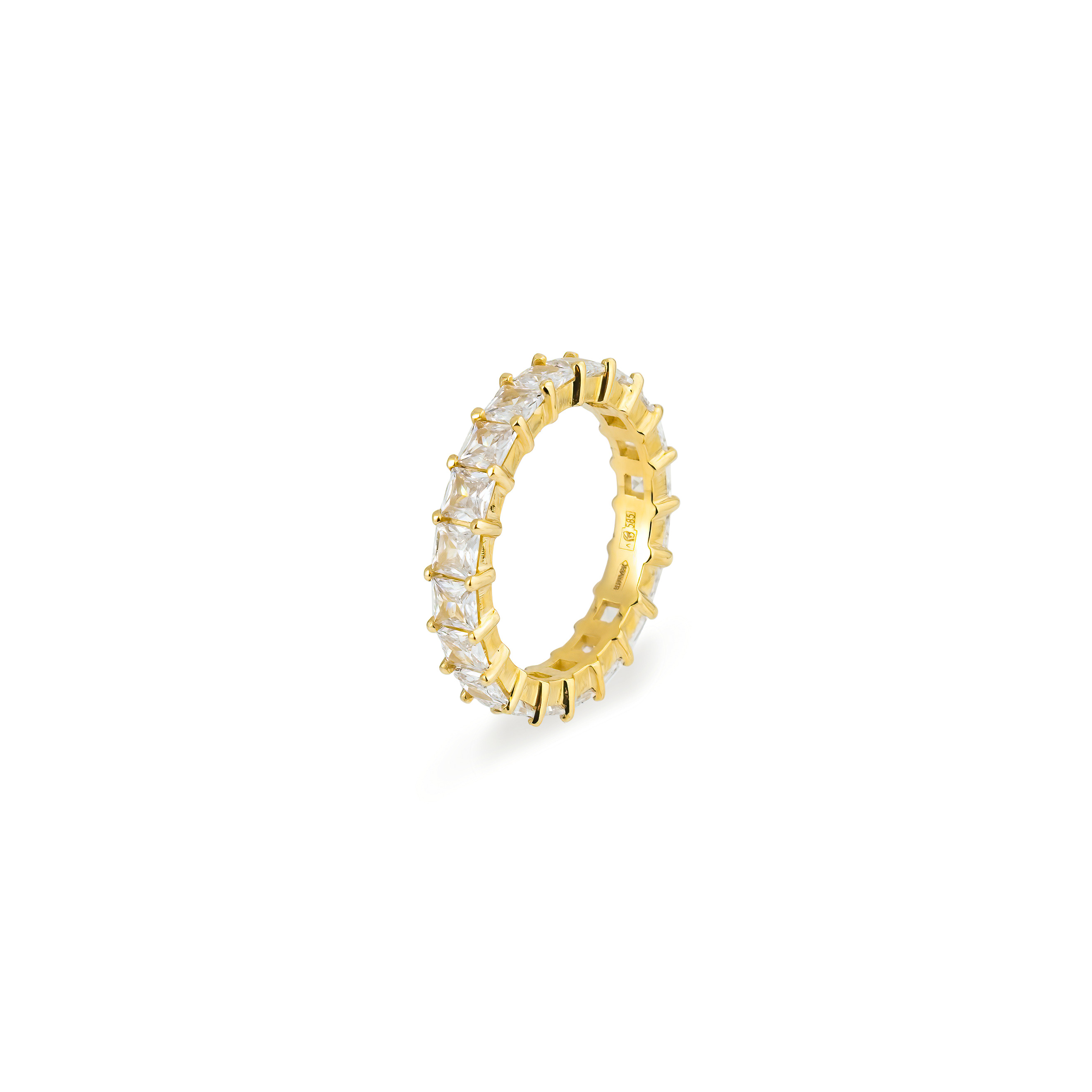 Ring with cut stones "Princess" in yellow gold