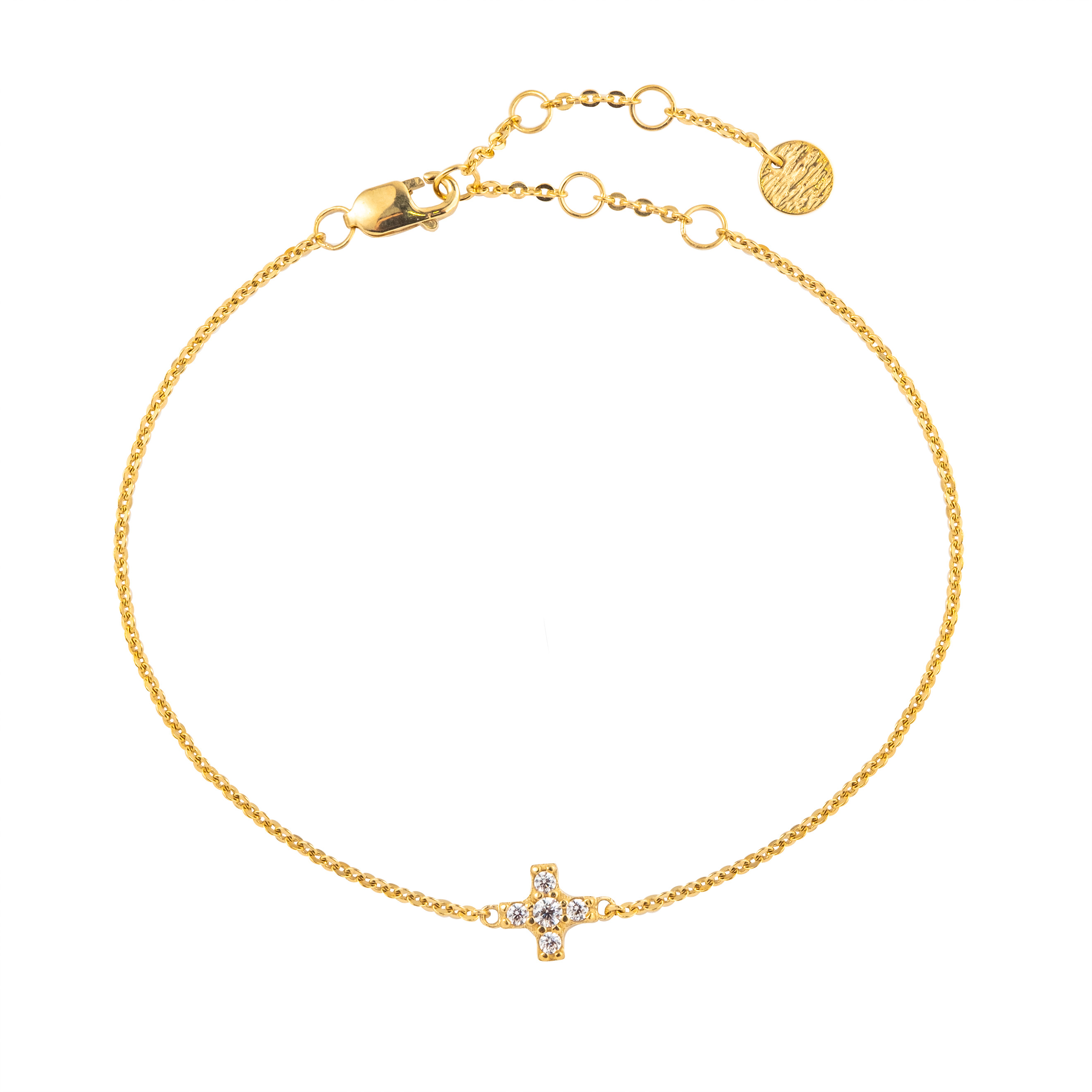 Gold-plated bracelet with a small cross with stones