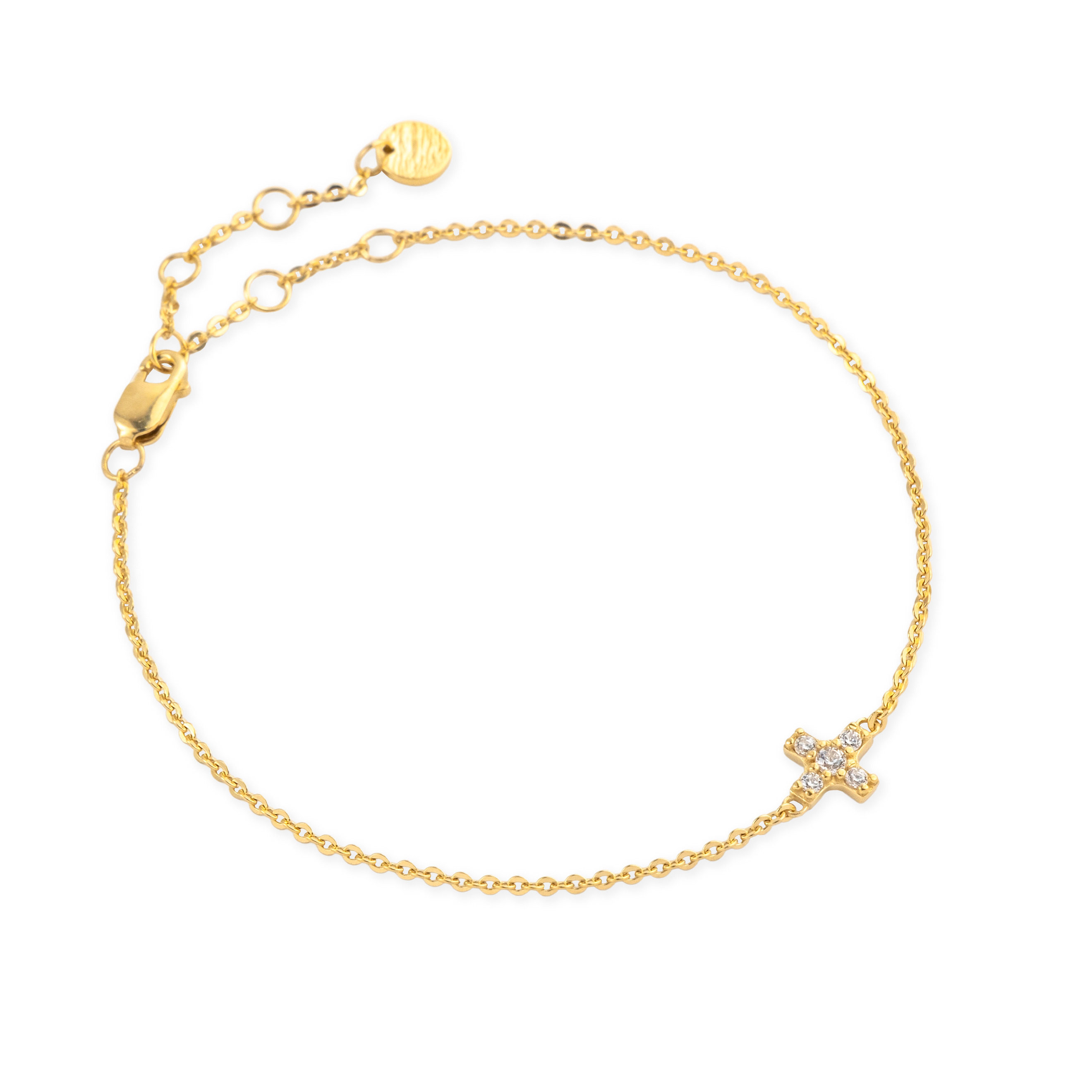 Gold-plated bracelet with a small cross with stones