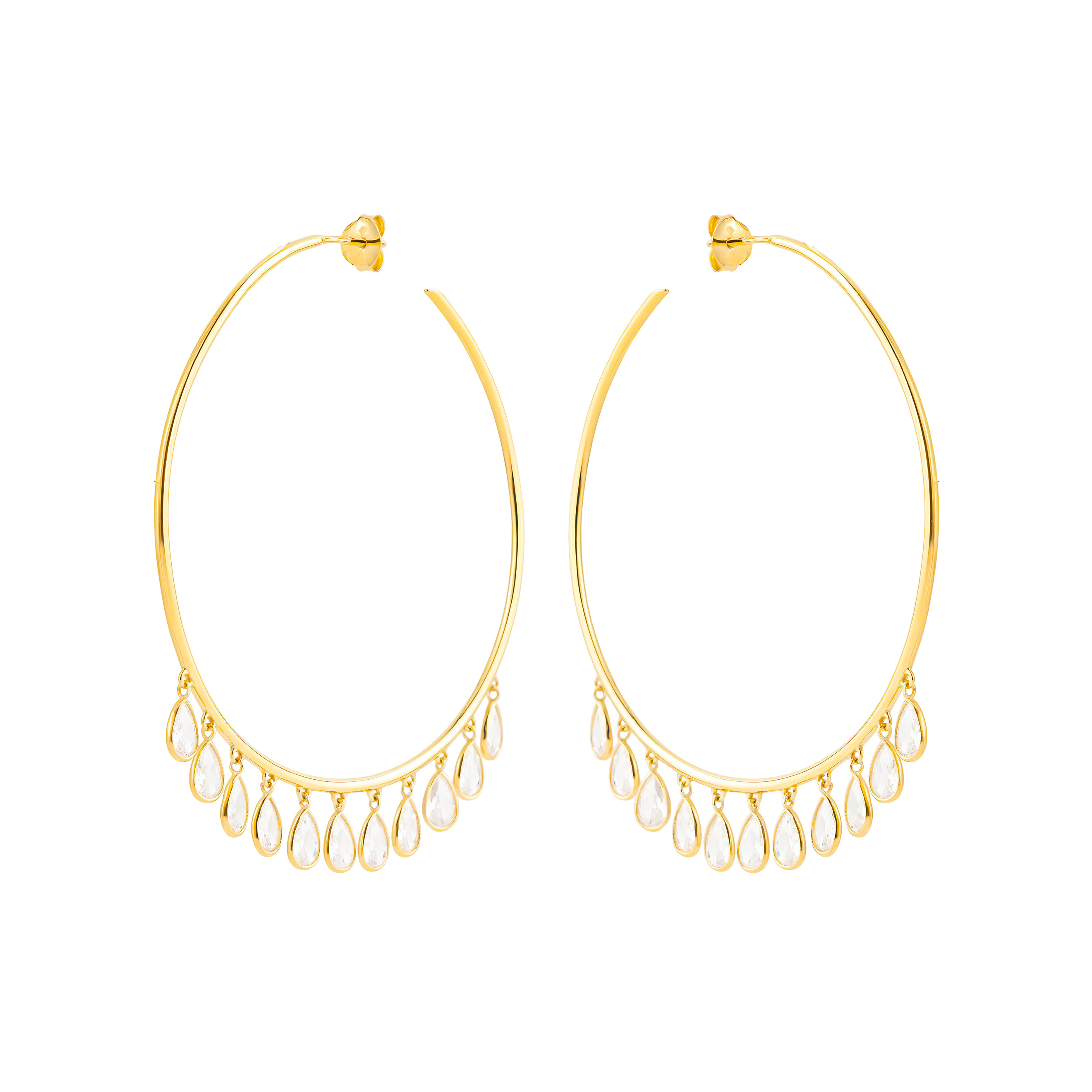 Gold-plated Ring Earrings with Pear Caste Pendants